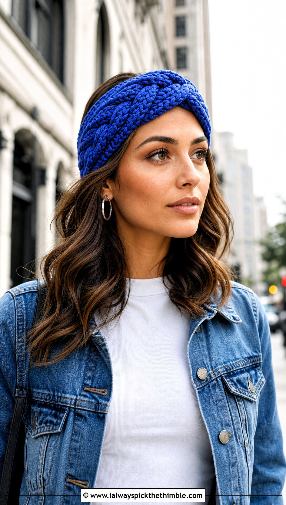 Braided Cable Crochet Headband With Denim Jacket - 15 Cable Stitch Crochet Headband outfit ideas