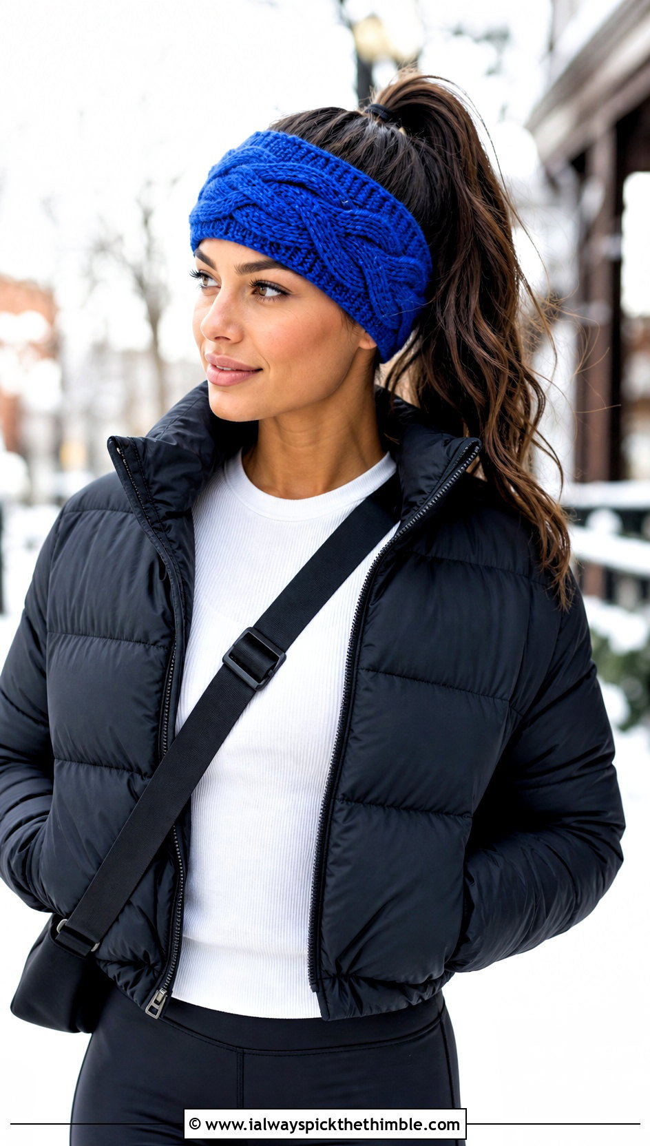 Braided Cable Crochet Headband With Puffer Jacket And Leggings - 15 cable crochet headband outfit ideas