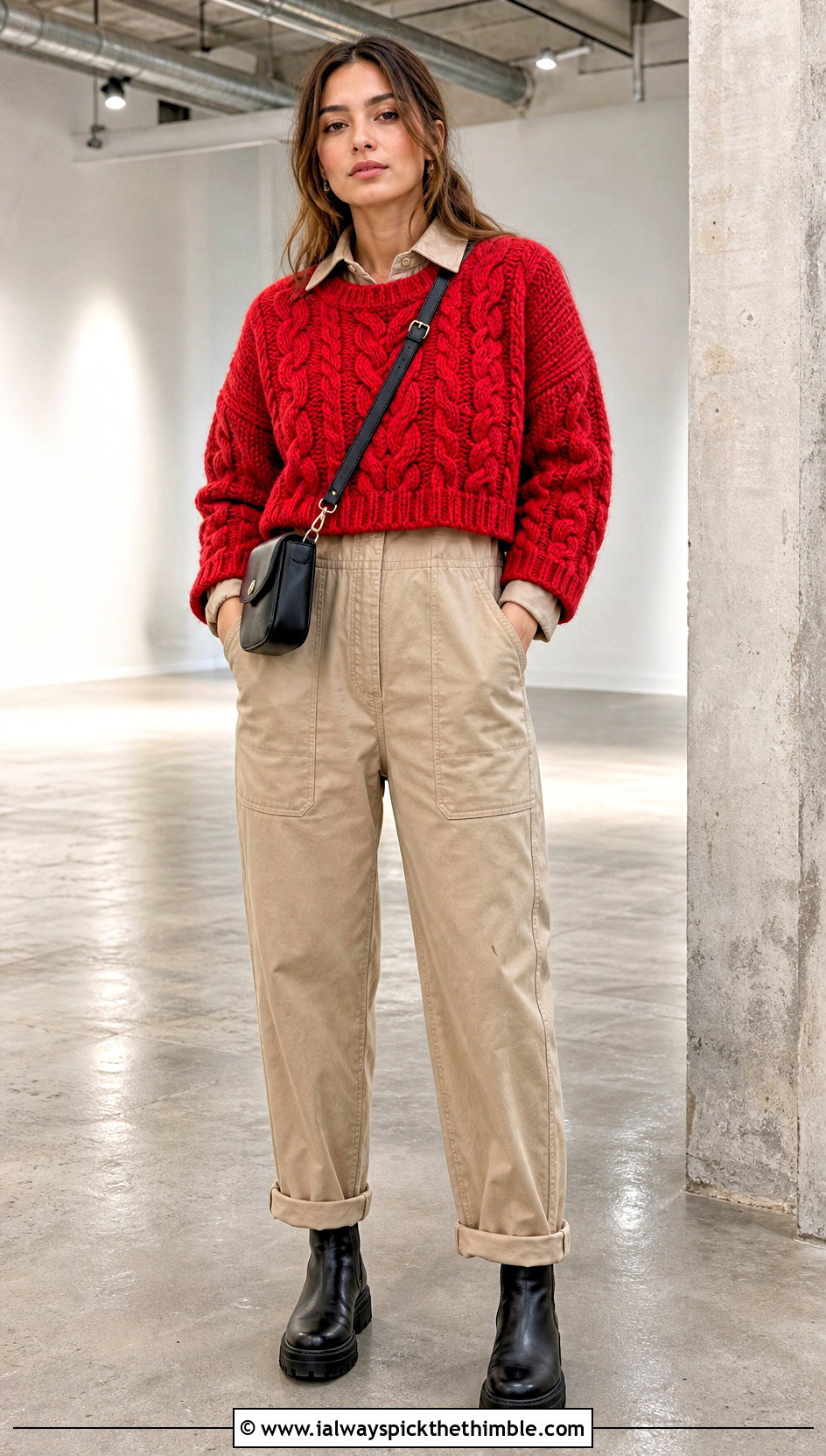 Braided Cable Crochet Sweater Over A Utility Jumpsuit - 25 cable crochet sweater outfit ideas