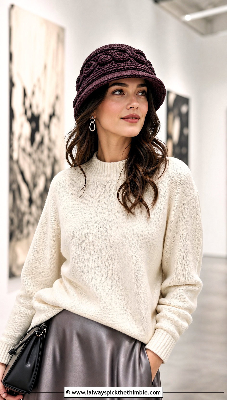 Braided Cable Double Brim Crochet Hat With Satin Skirt - 20 Double Brim Crochet Hat outfit ideas