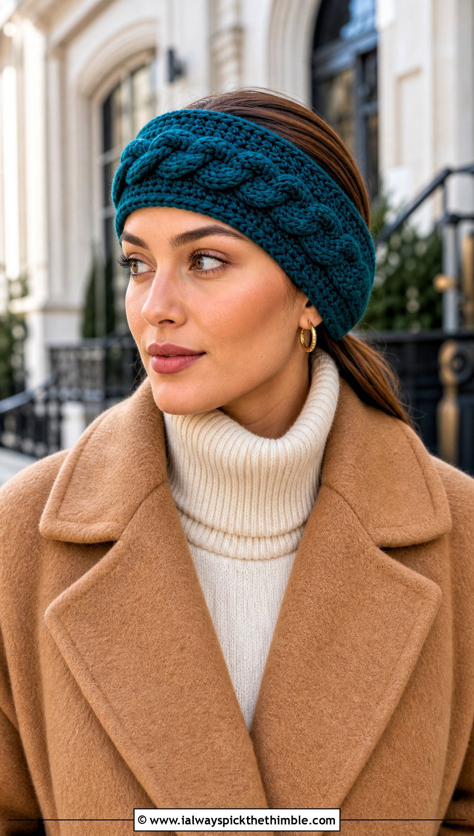 Braided Cable Ear Warmer With Wool Coat - 20 Easy Crocheted Headbands Ear Warmers outfit ideas