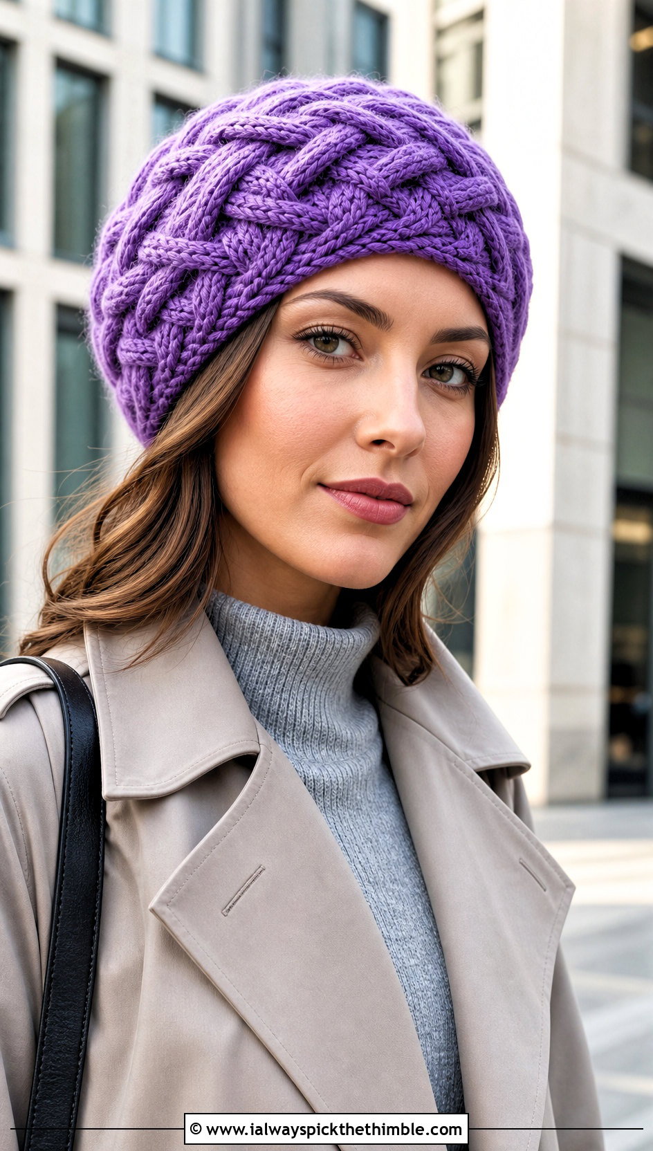 Braided Cable Twist Hat With Trench Coat - 15 Crochet Cable Twist Hat outfit ideas
