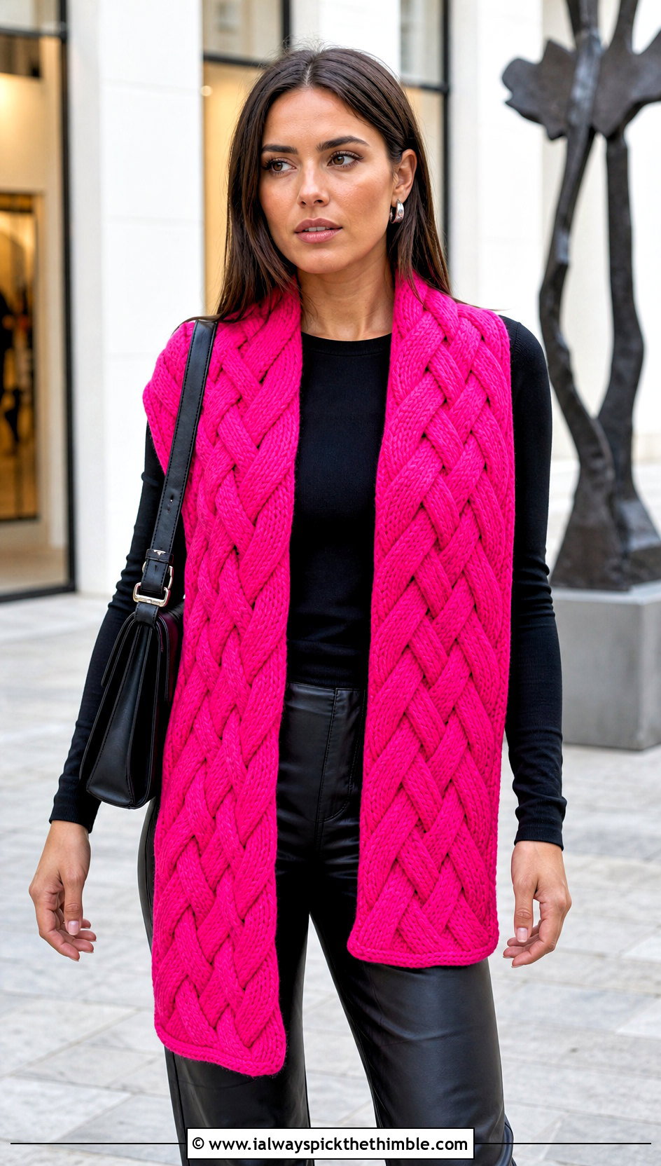 Braided Celtic Rectangular Shawl With Leather Pants - 20 Celtic Crochet Shawl outfit ideas