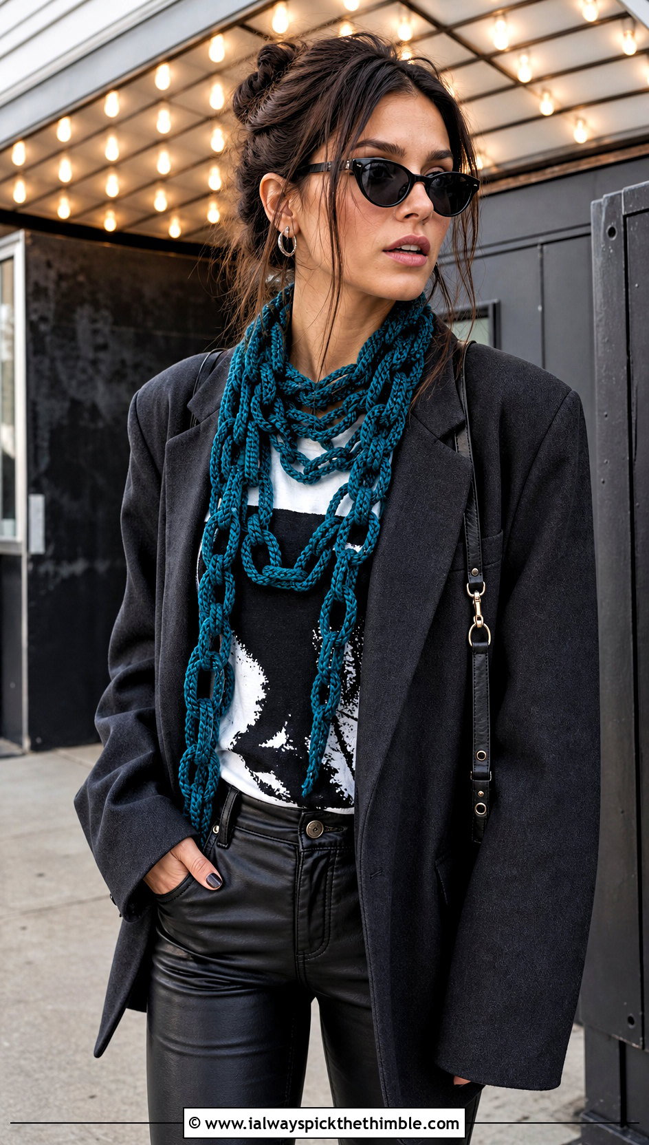 Braided Chain Link Scarf With Graphic T Shirt - 20 Crochet Chain Link Scarf outfit ideas
