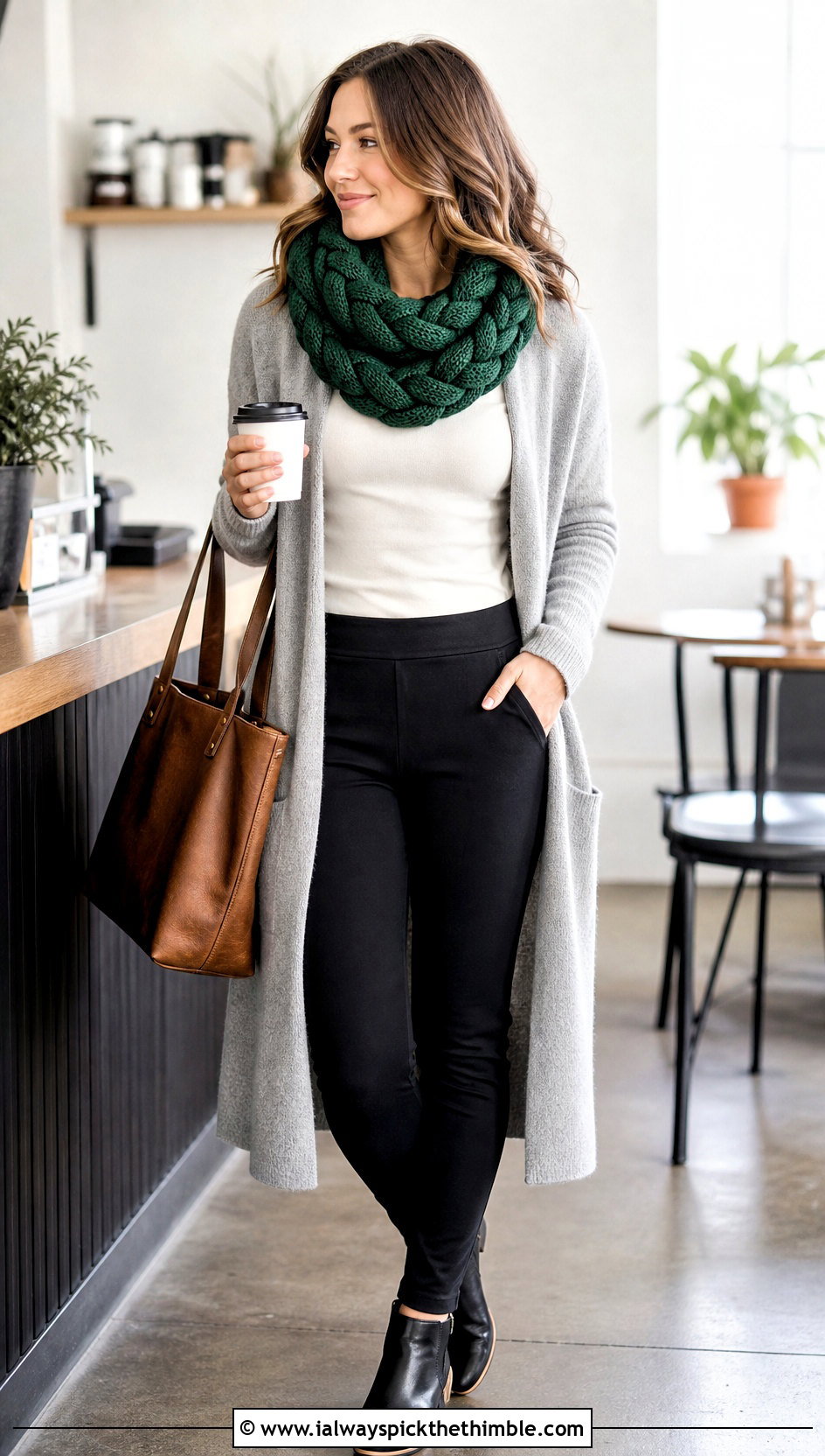 Braided Cowl Neck Crochet Scarf With Long Cardigan - 20 Cowl Neck Crochet Scarf outfit ideas