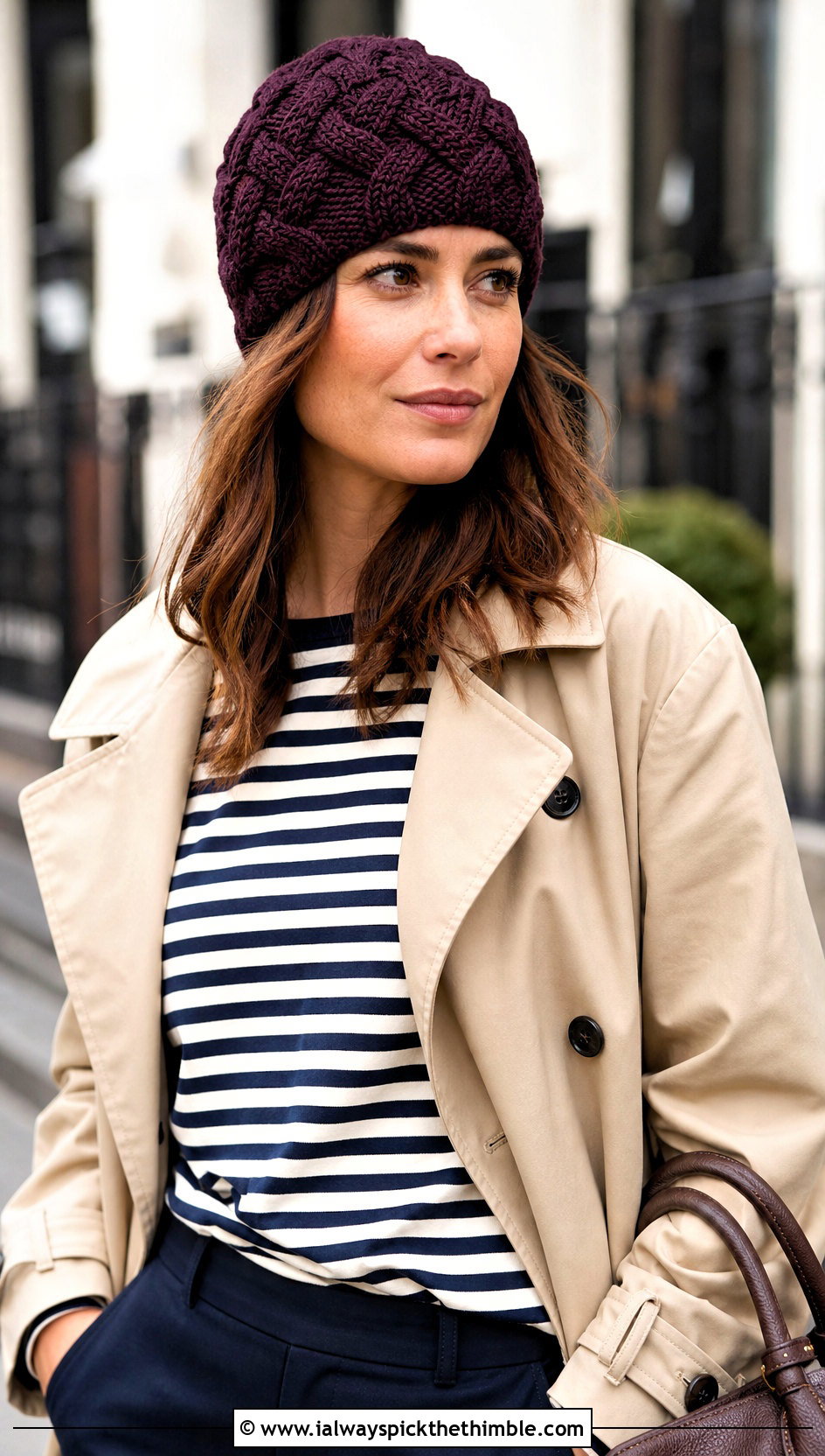 Braided Crochet Cable Hat With Trench Coat - 25 crochet cable hat outfit ideas
