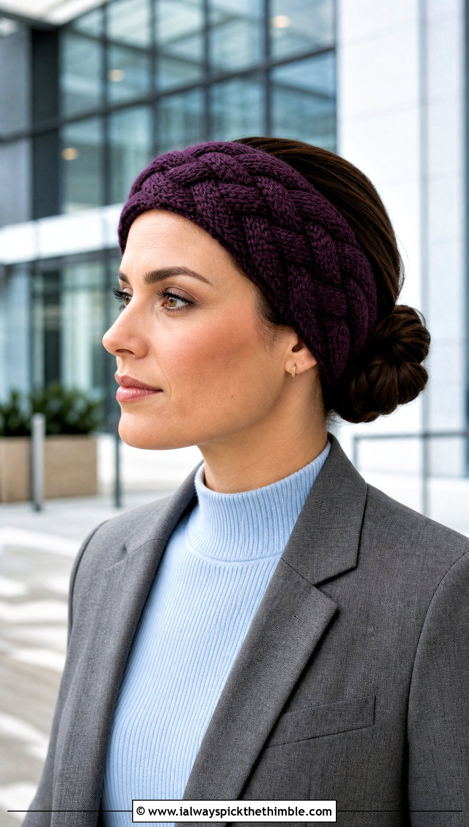 Braided Crochet Ear Warmer With Blazer - 25 crochet ear warmers outfit ideas
