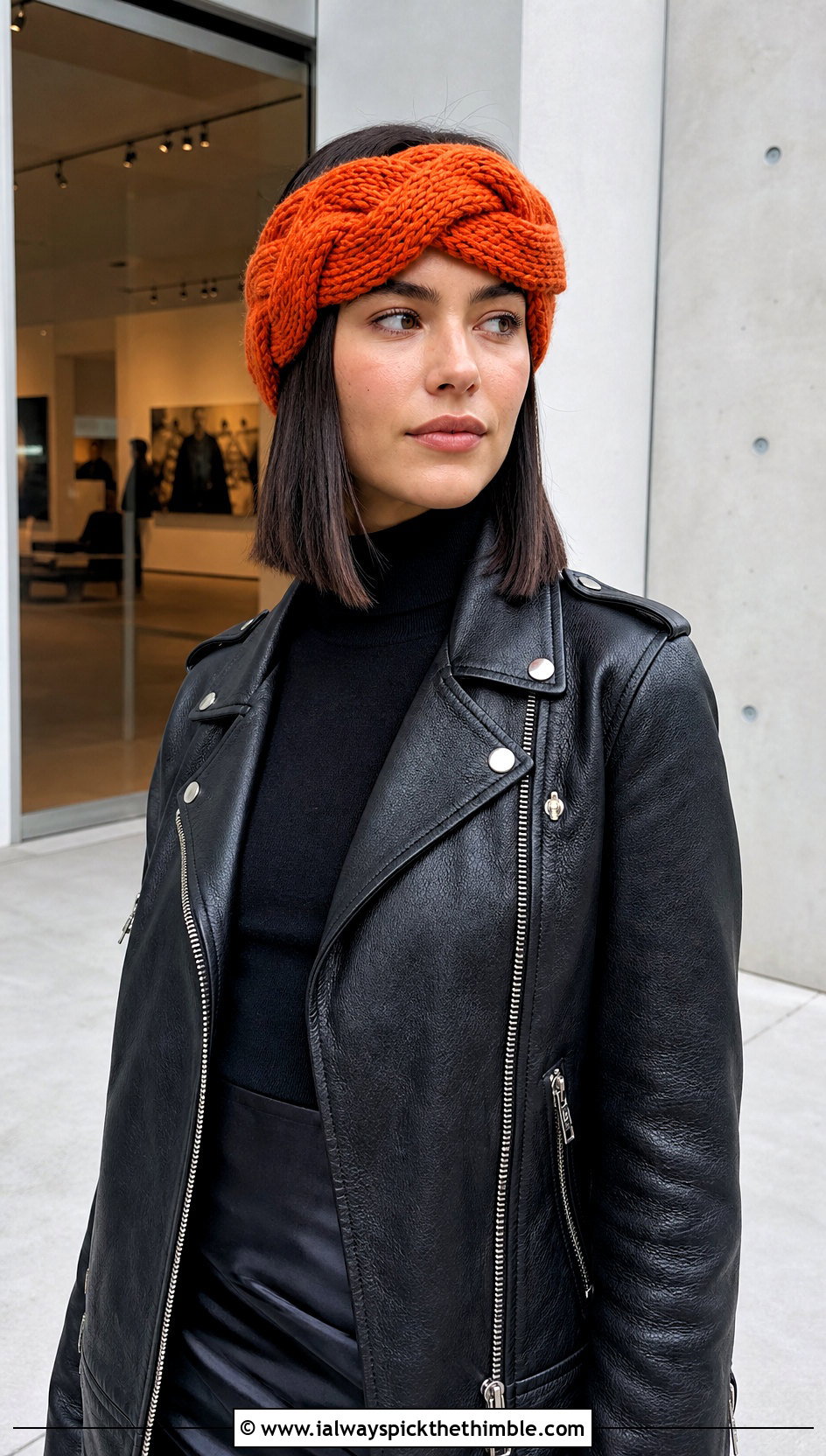 Braided Crochet Ear Warmer With Leather Jacket - 15 Quick And Easy Crochet Ear Warmers outfit ideas