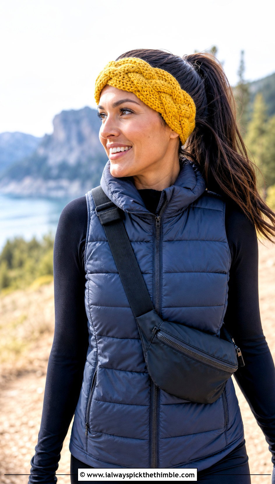 Braided Crochet Ear Warmer With Puffer Vest - 25 crochet ear warmer outfit ideas