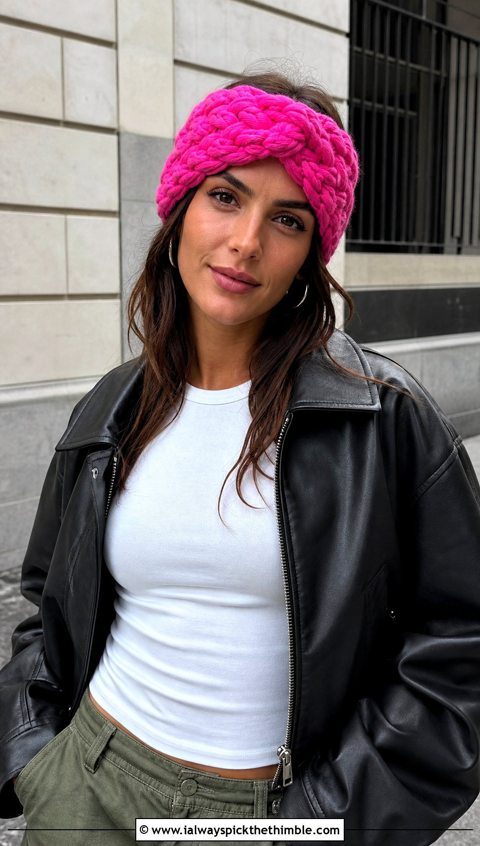 Braided Crochet Earwarmer With Leather Jacket - 25 crochet earwarmer outfit ideas