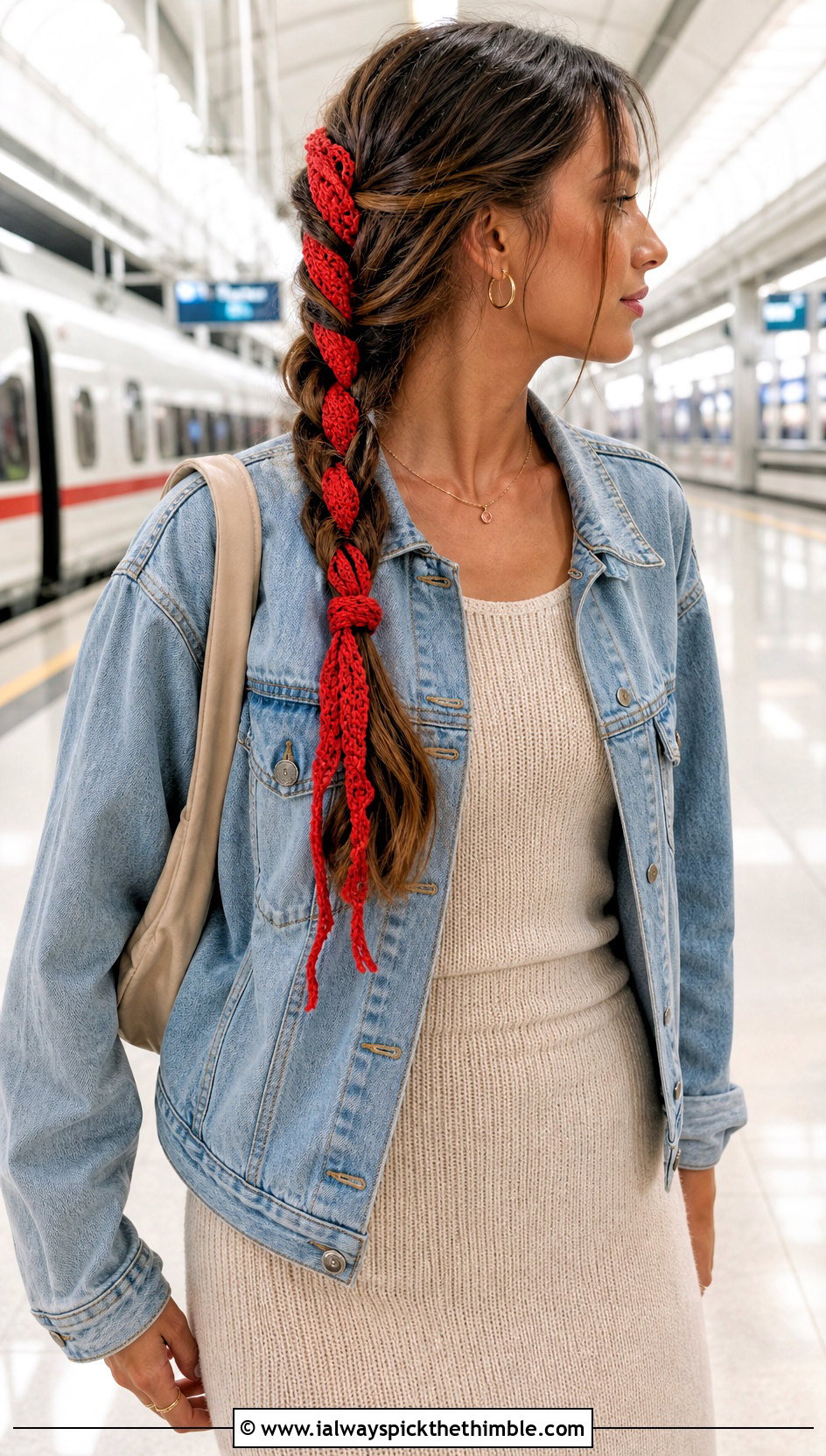 Braided Crochet Hair Tie Scarf With Matching Knit Set - 20 crochet hair tie scarf outfit ideas