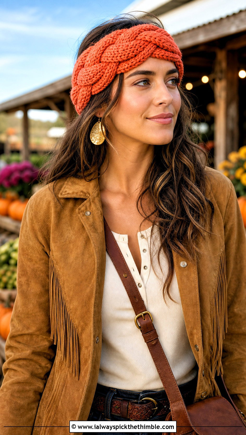 Braided Crochet Headband Ear Warmer With Suede Jacket - 20 Crochet Headband Ear Warmers outfit ideas