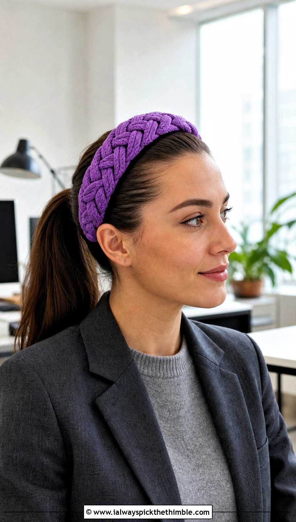 Braided Crochet Headband With Blazer And Trousers - 20 crochet fall headband outfit ideas