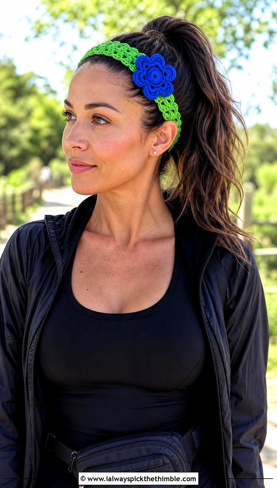 Braided Crochet Headband With Blue Flower And Athleisure Set - 15 crochet headband with blue flower outfit ideas