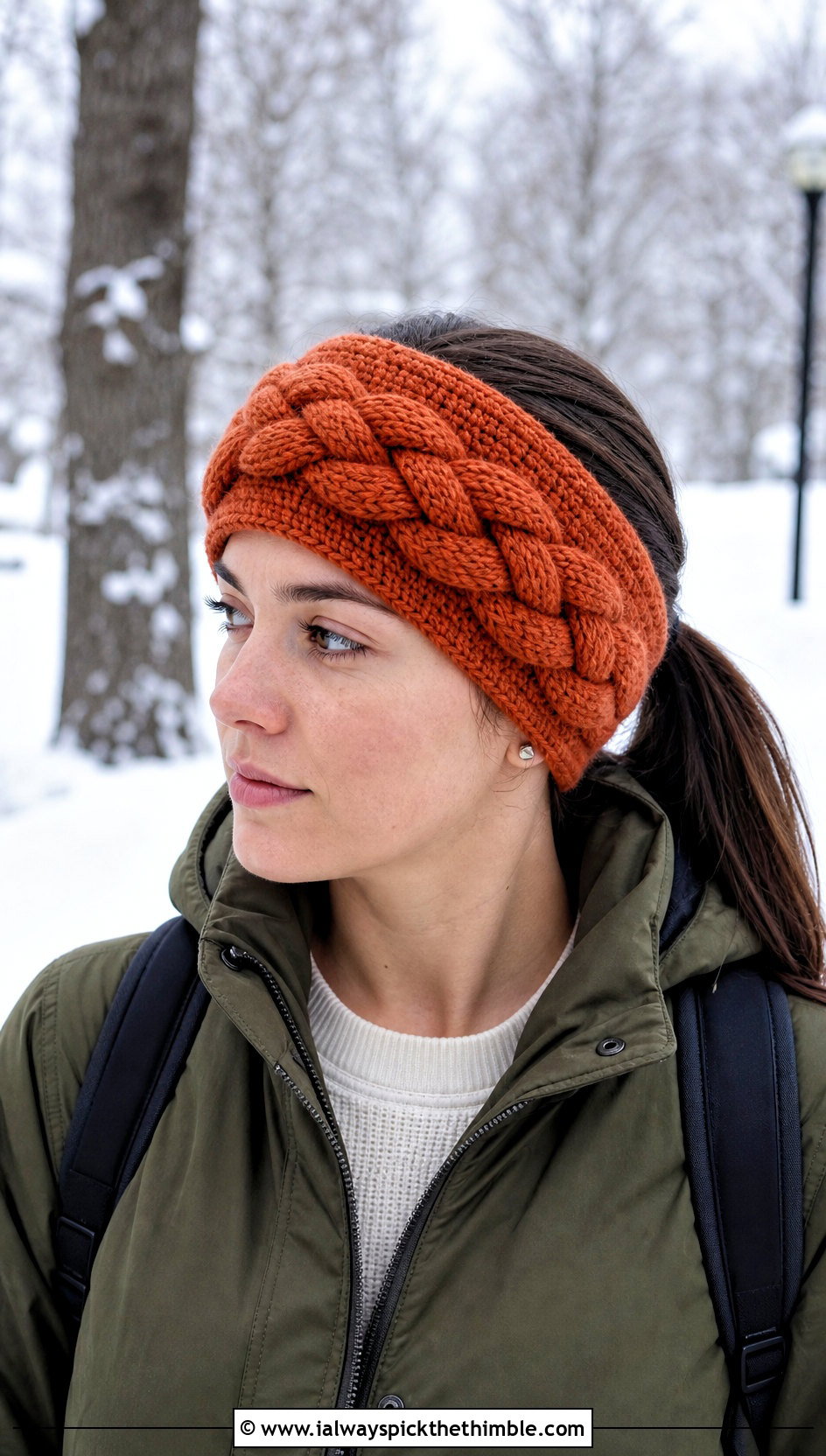 Braided Crochet Headband With Parka And Cargo Pants - 25 winter crochet headband outfit ideas