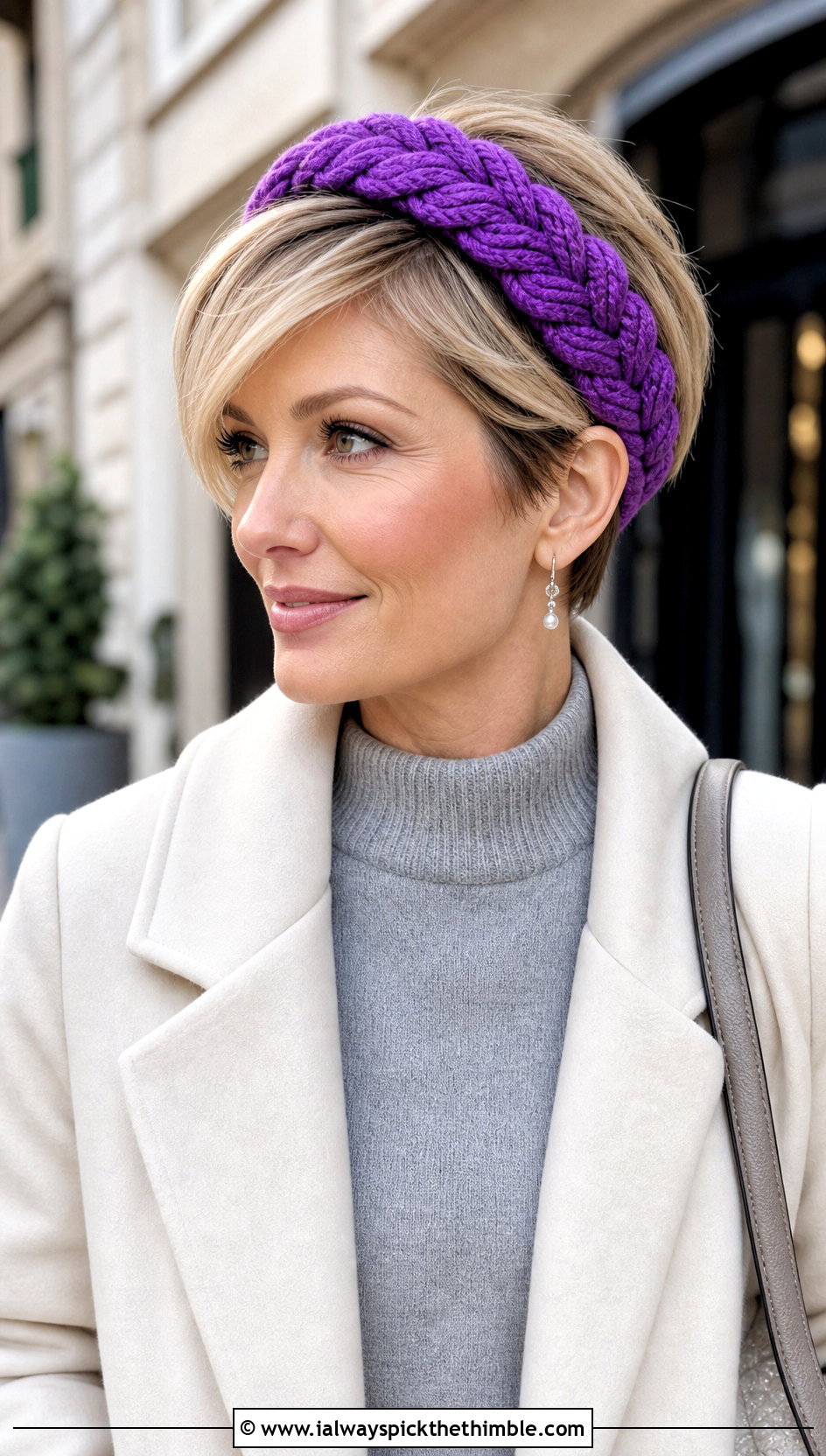 Braided Crochet Headband With Sweater Dress - 20 crochet headband for short hair outfit ideas