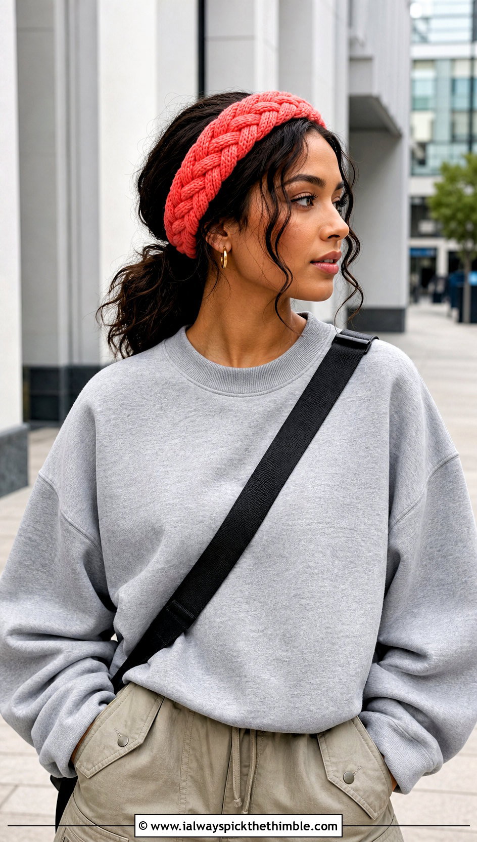 Braided Crochet Headband With Sweatshirt And Cargo Pants - 25 simple crochet headband outfit ideas