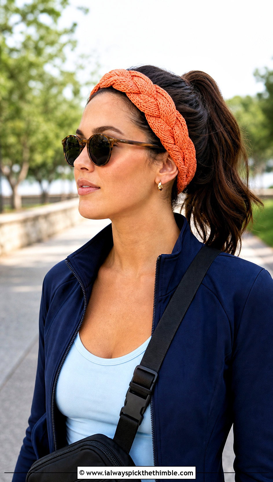 Braided Crochet Headband With Track Jacket And Leggings - 20 quick crochet headband outfit ideas