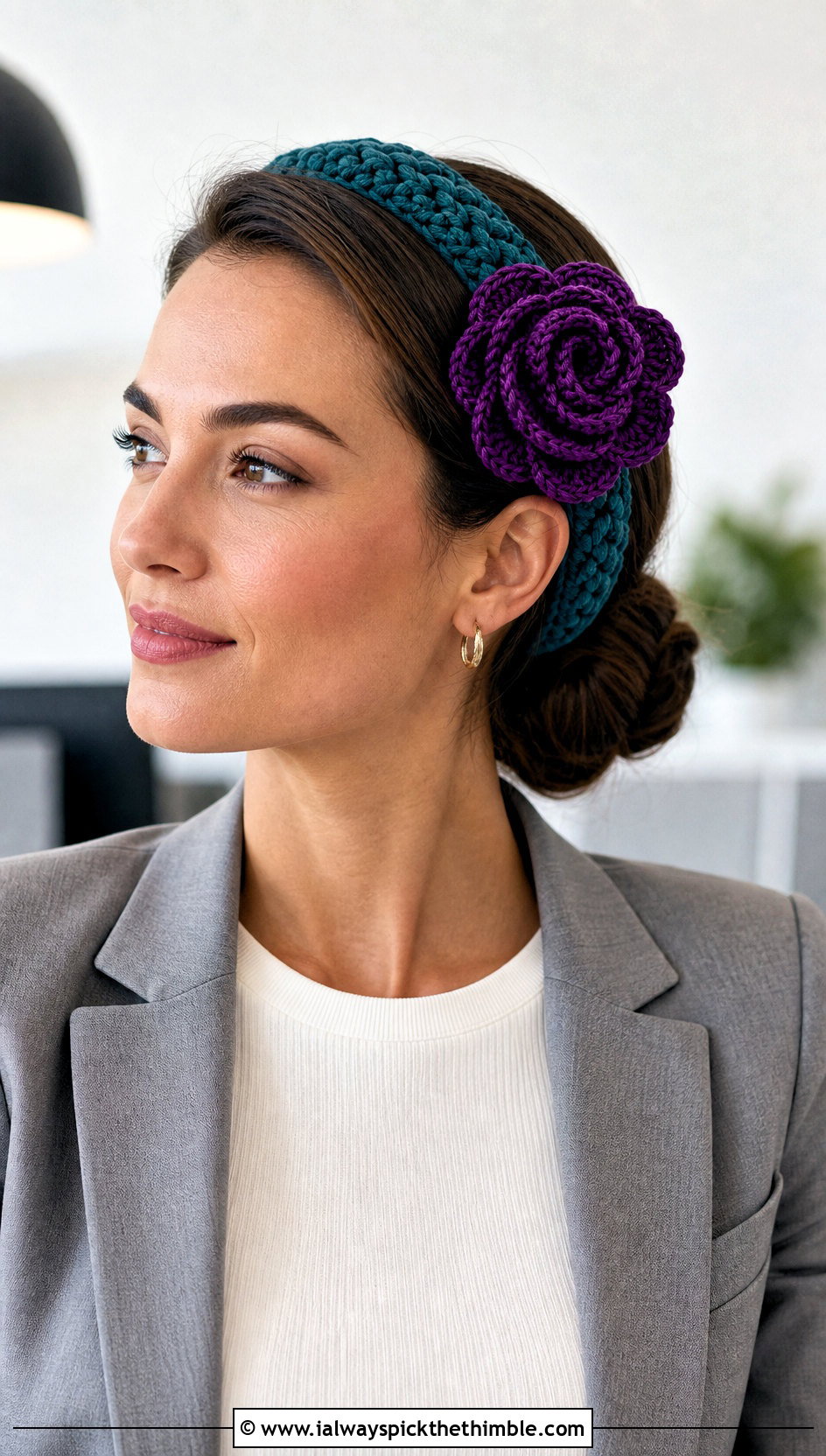 Braided Crochet Headband With Trouser Suit - 15 crochet headband with purple flower outfit ideas