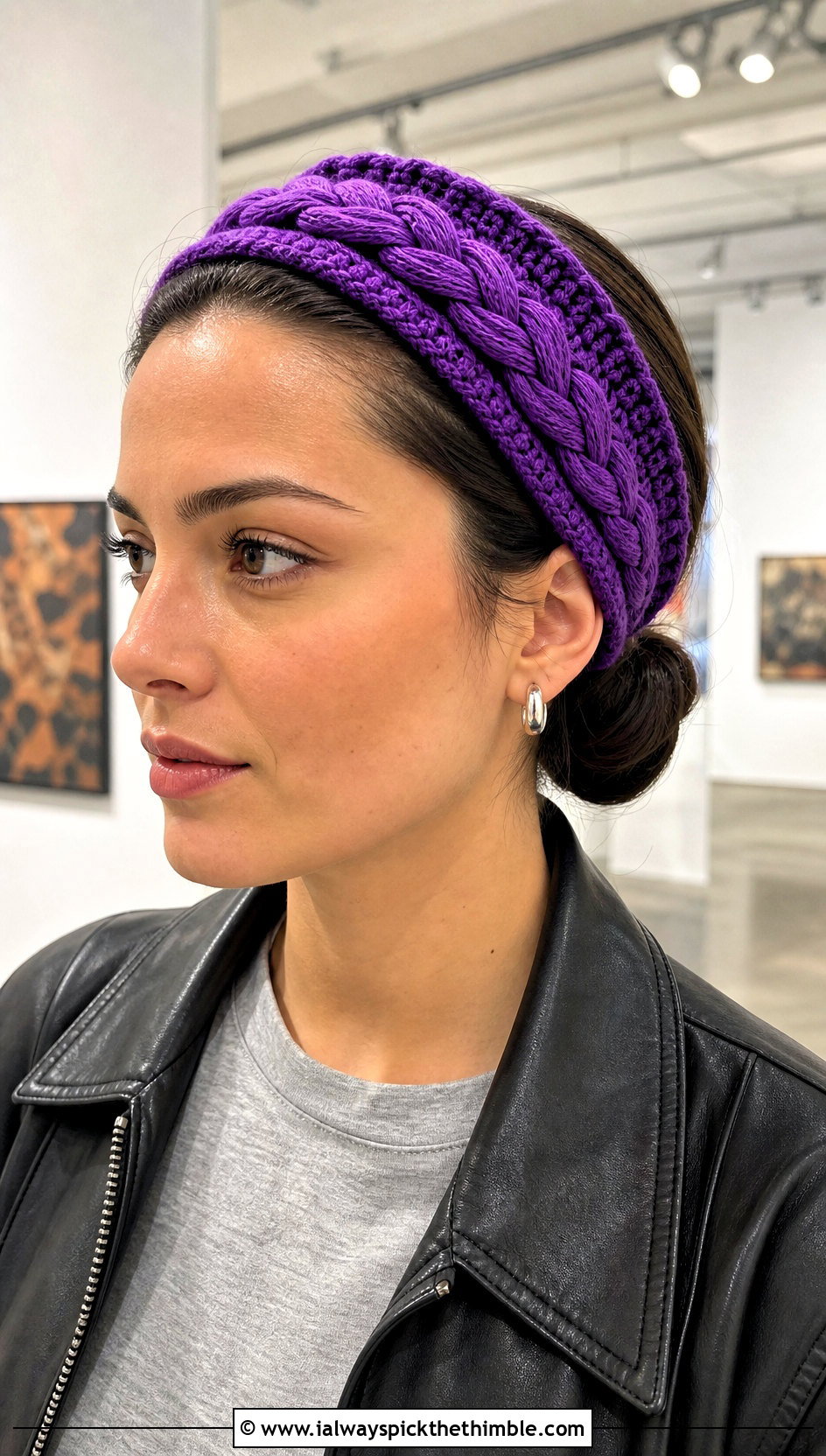Braided Crochet Makeup Headband With Leather Jacket - 20 Crochet Makeup Headband outfit ideas