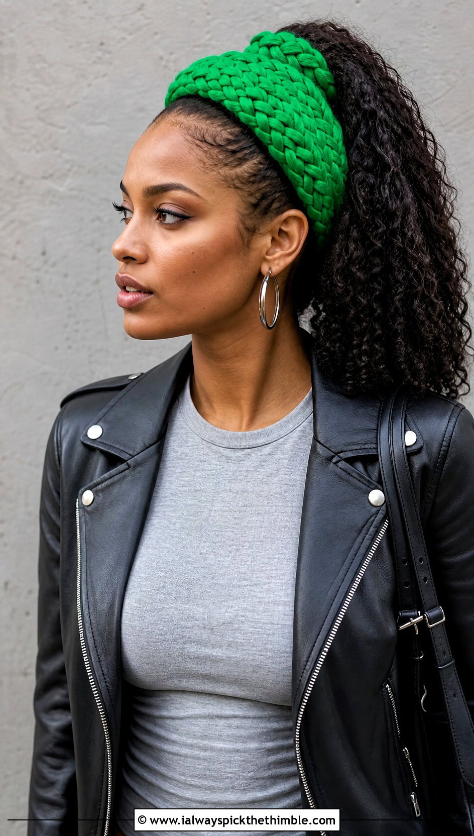 Braided Crochet Ponytail Headband With Leather Jacket - 20 Crochet Ponytail Headband outfit ideas