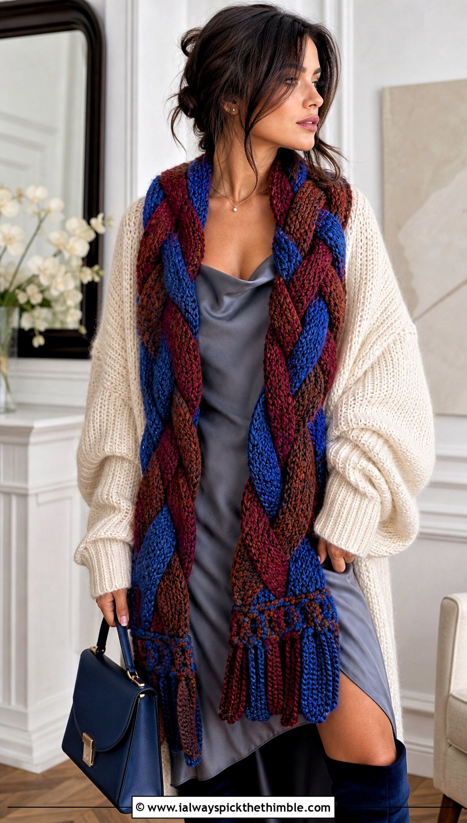 Braided Crochet Ravenclaw Scarf With Slip Dress And Cardigan - 25 crochet ravenclaw scarf outfit ideas