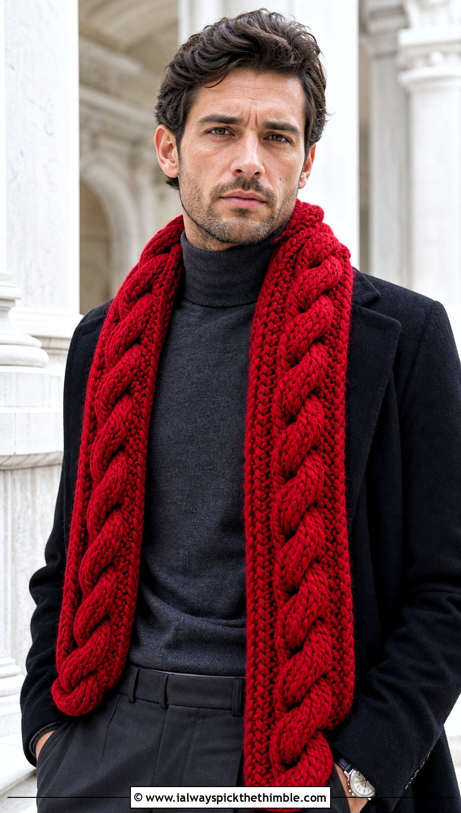 Braided Crochet Scarf With Turtleneck - 20 male crochet scarf outfit ideas