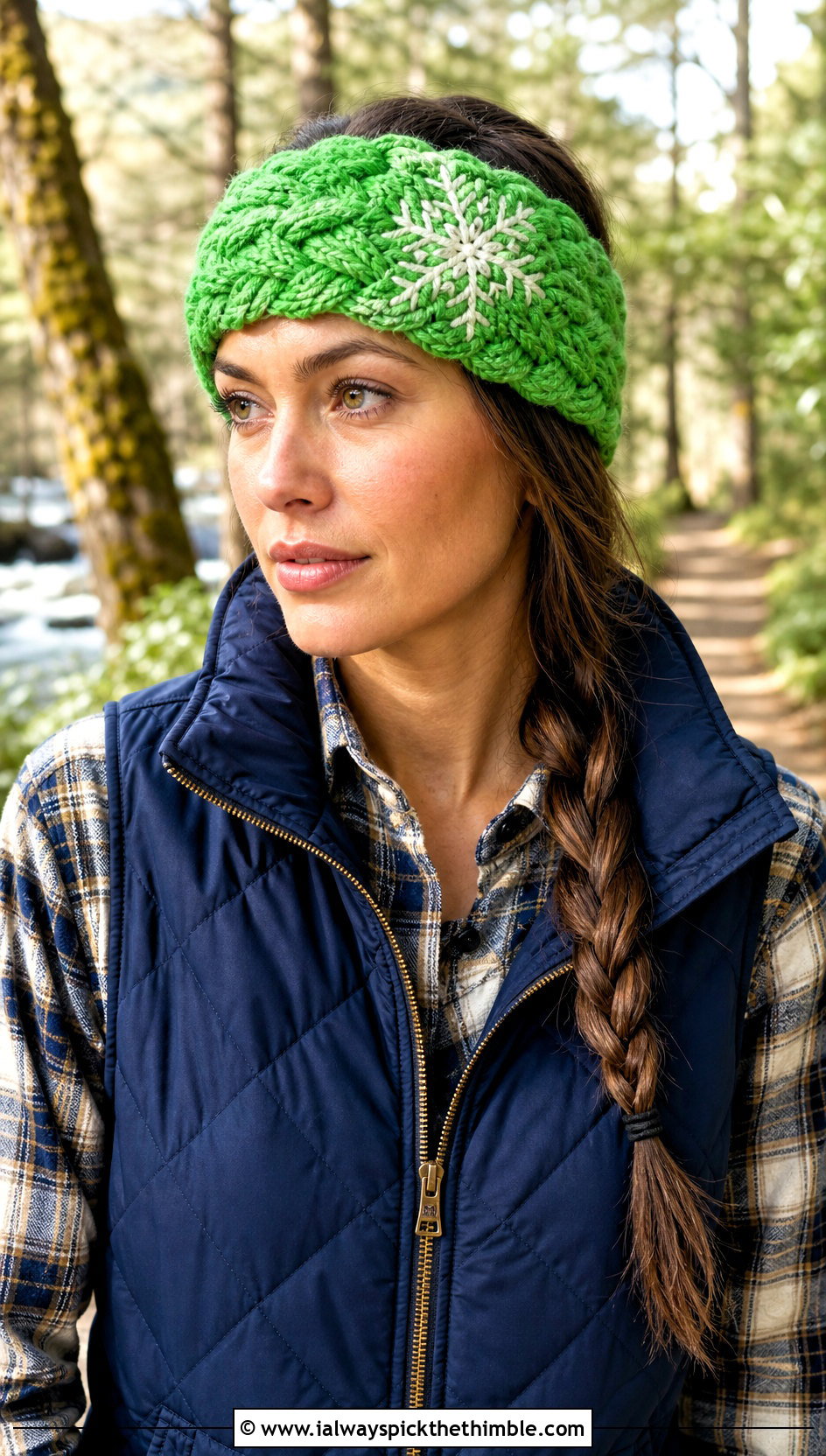 Braided Crochet Snowflake Headband With Quilted Vest - 20 Crochet Snowflake Headband outfit ideas