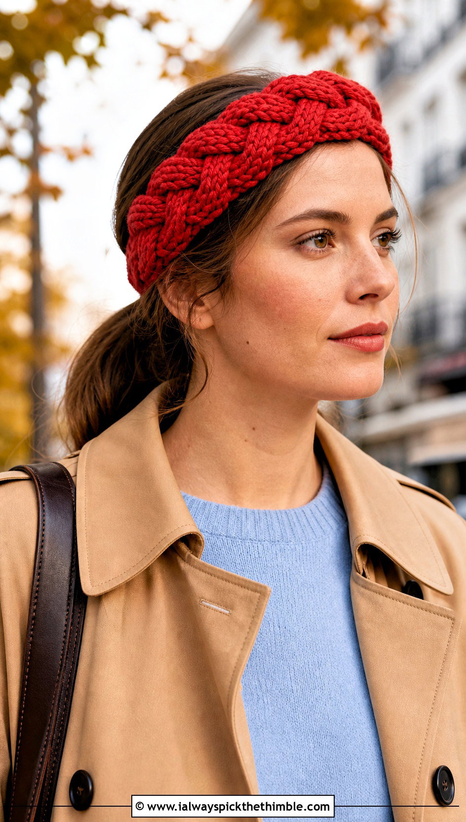 Braided Crochet Tie Headband With Trench Coat And Jeans - 25 crochet tie headband outfit ideas