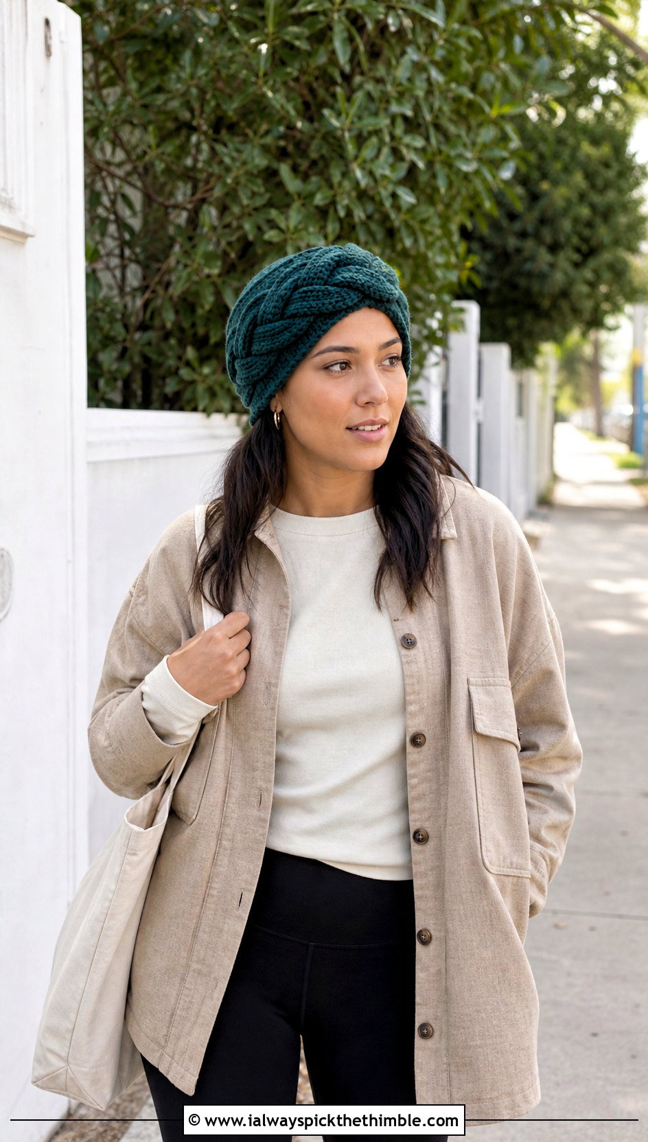 Braided Crochet Turban Hat With Shacket And Leggings - 25 crochet turban hat outfit ideas