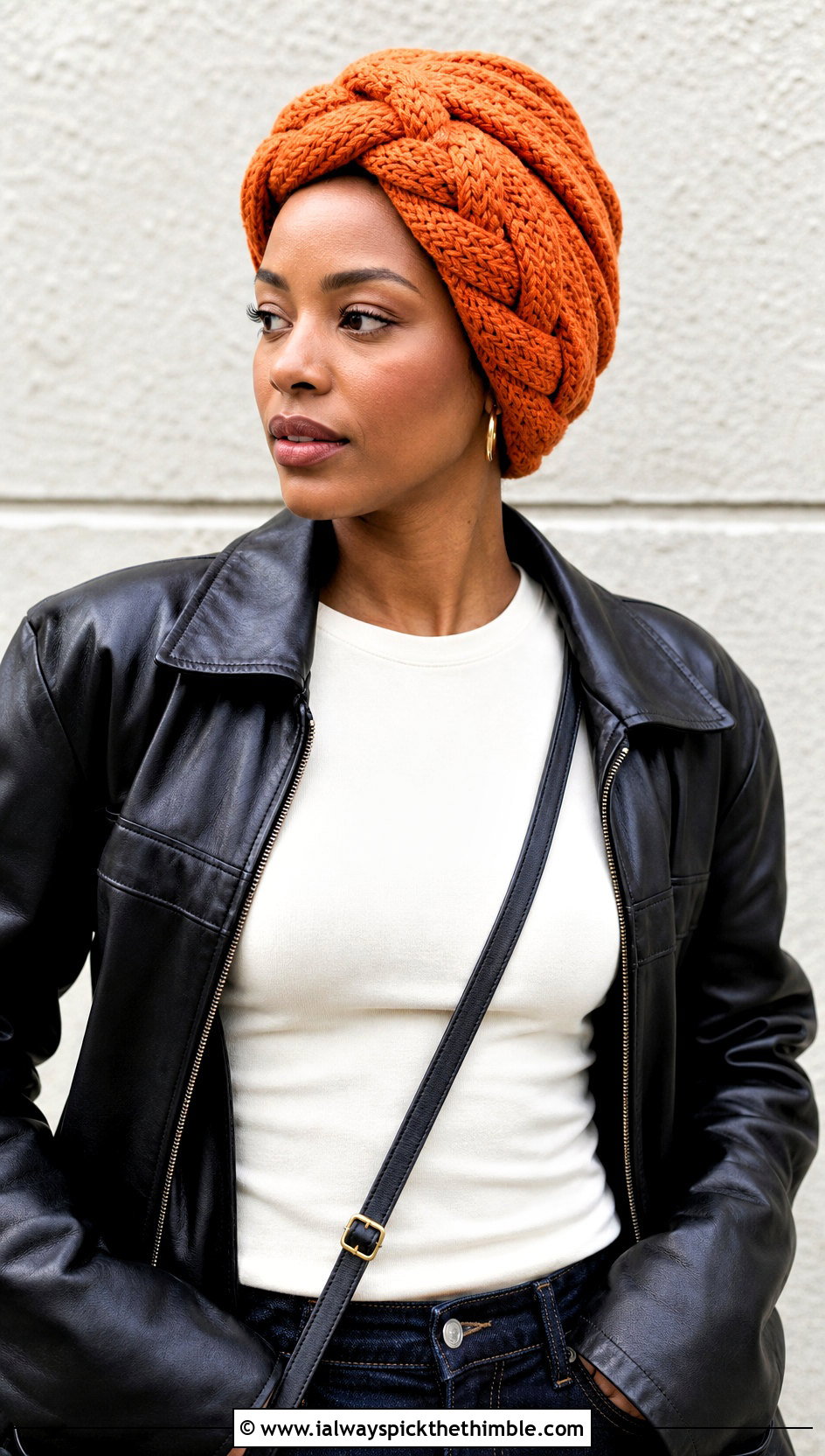 Braided Crochet Turban With Leather Jacket - 25 crochet turban outfit ideas