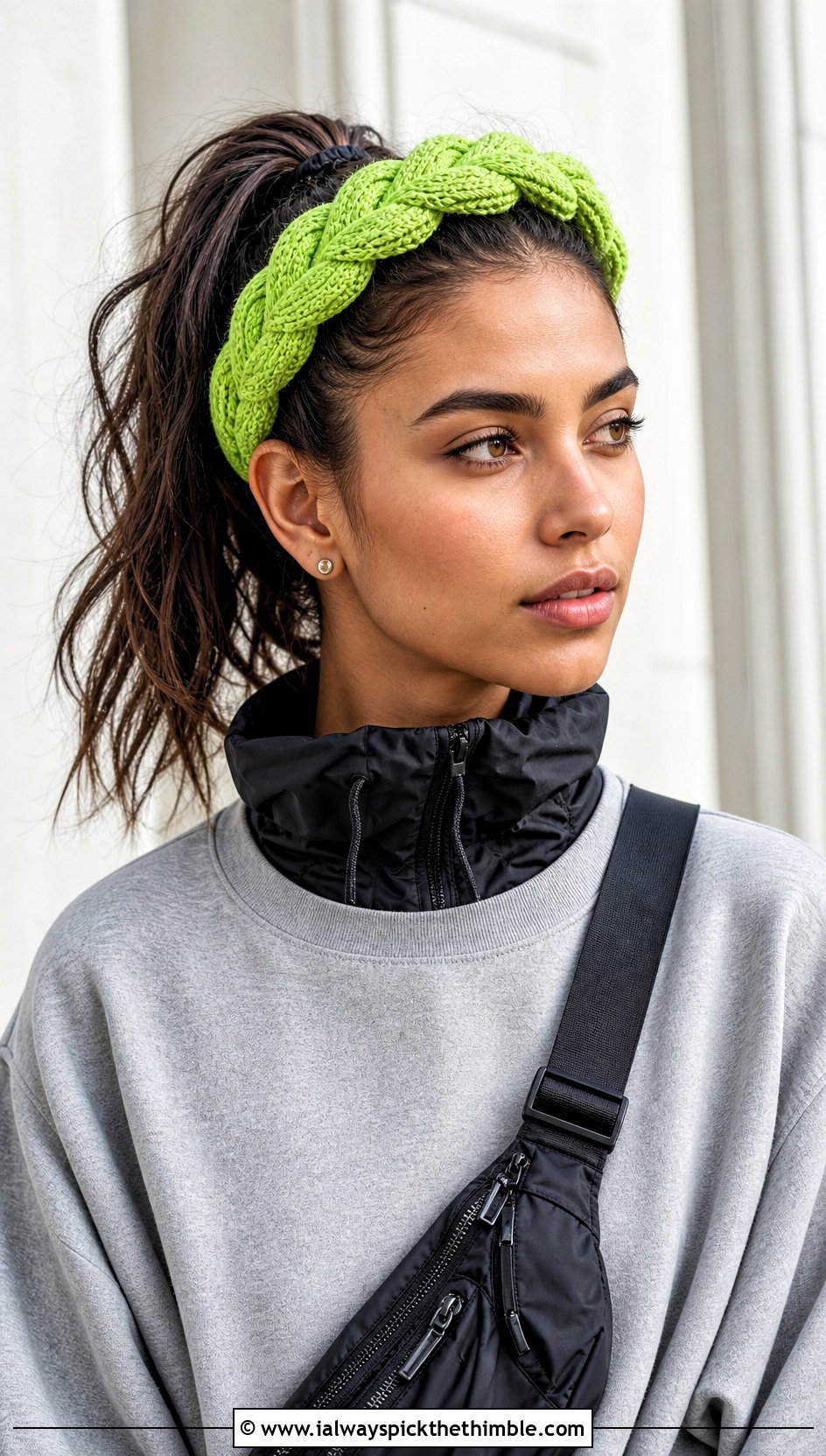 Braided Green Crochet Headband With Sweatshirt And Leggings - 20 green crochet headband outfit ideas