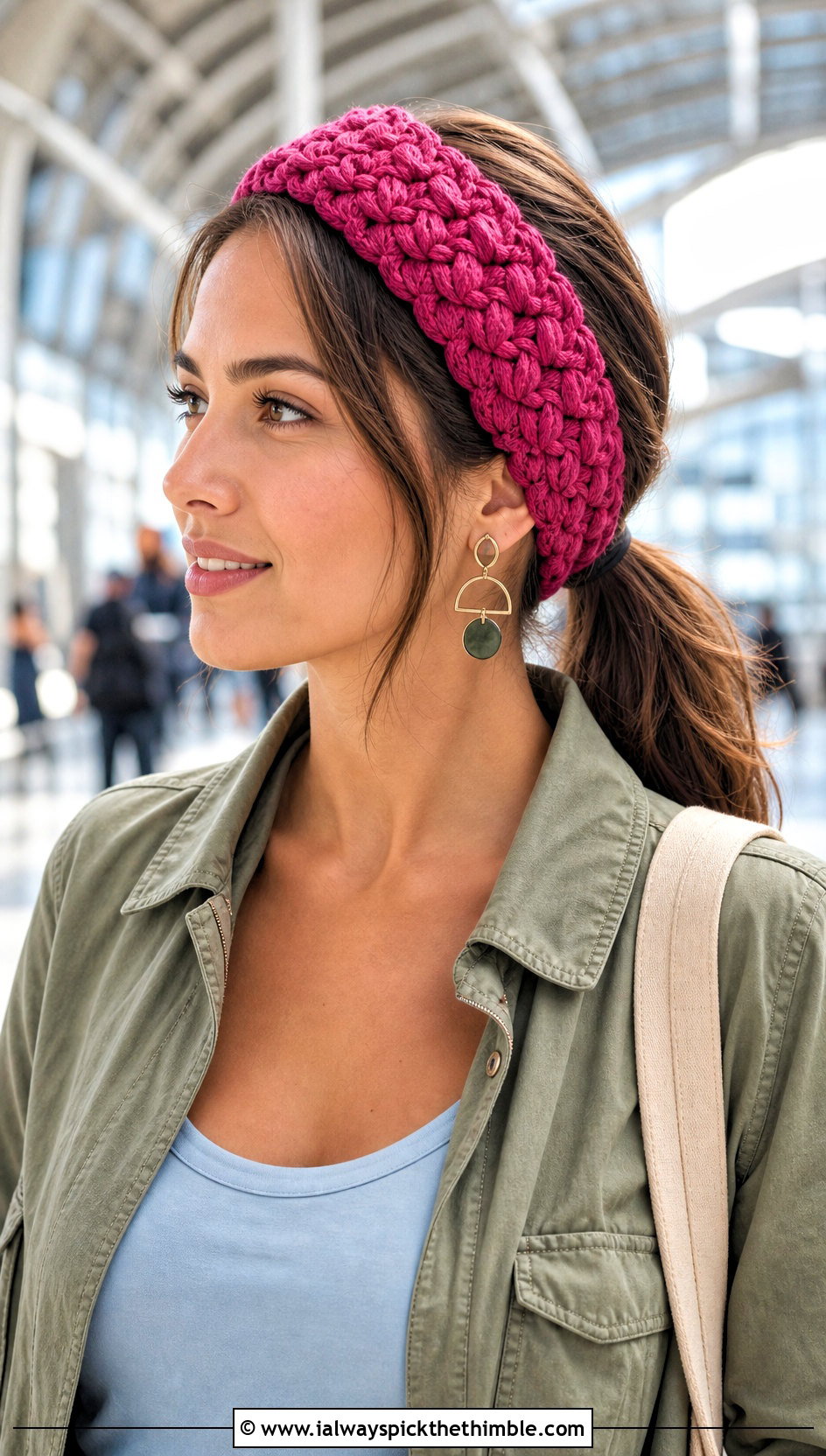 Braided Hair Tie Crochet Headband With Utility Jacket And Wide Leg Pants - 15 crochet headband using hair tie outfit ideas