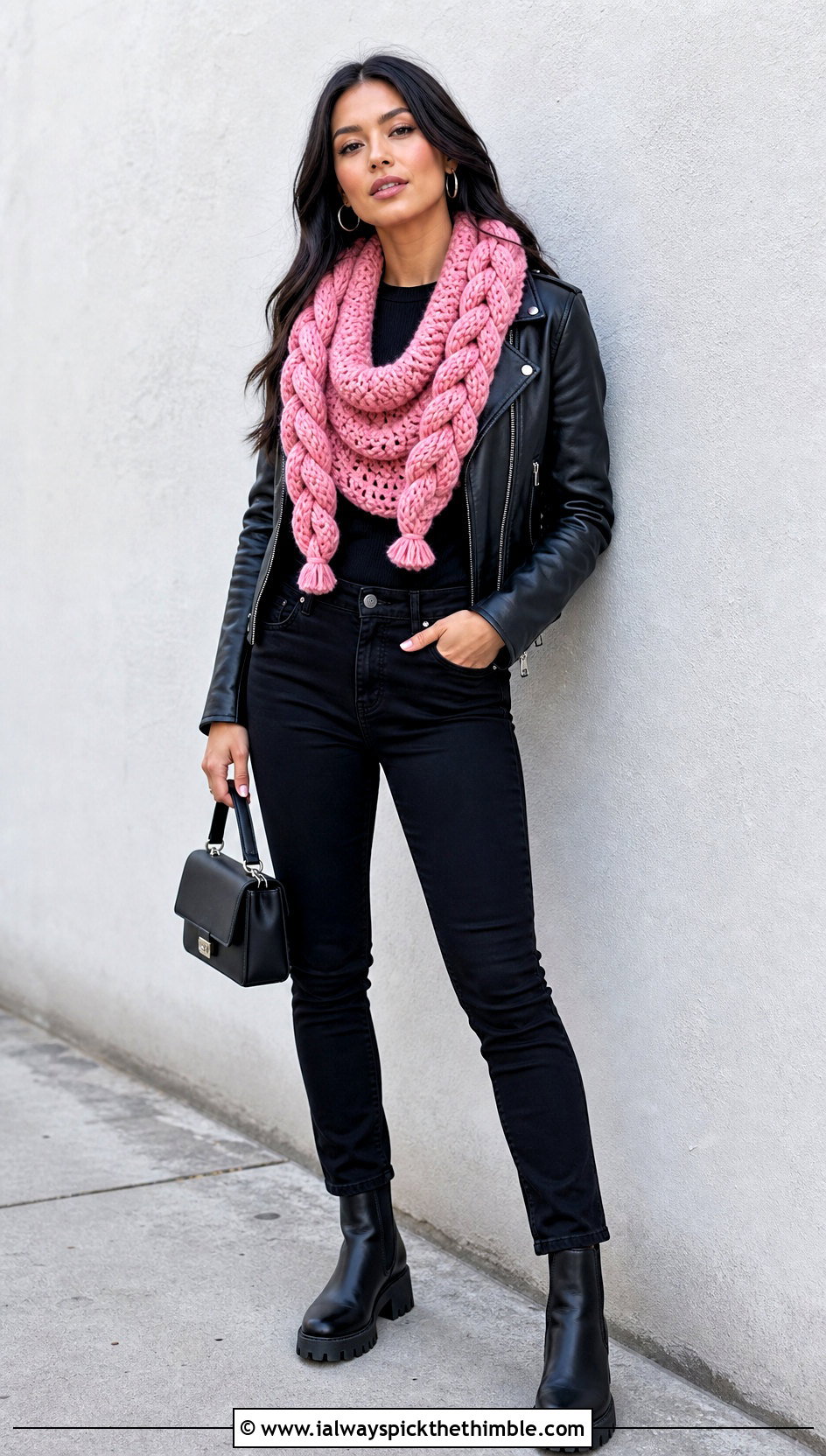 Braided Huntress Crochet Cowl With Leather Jacket - 15 huntress crochet cowl outfit ideas