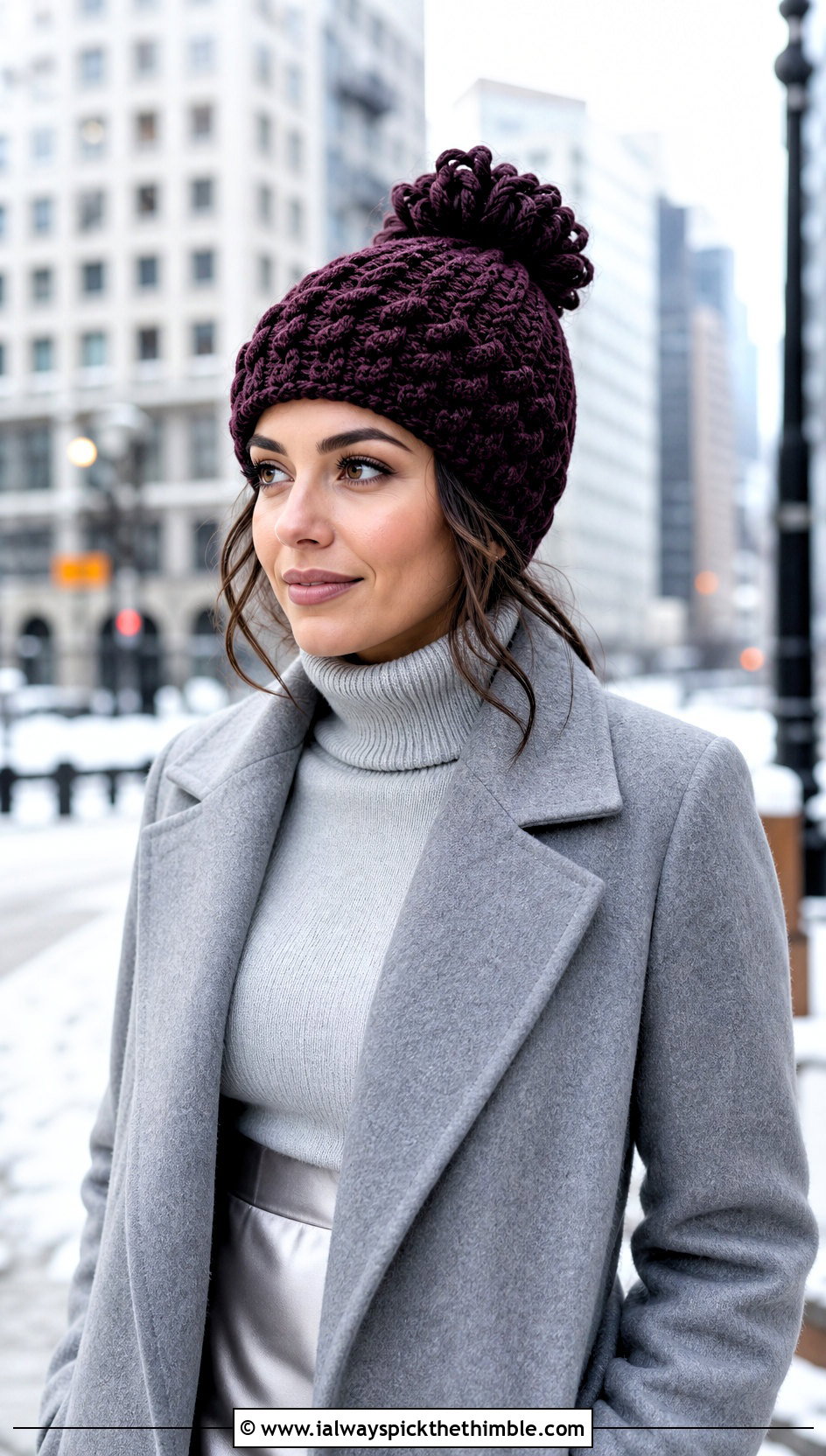 Braided Messy Bun Crochet Hat With Wool Coat - 20 messy bun crochet hat with hair tie outfit ideas