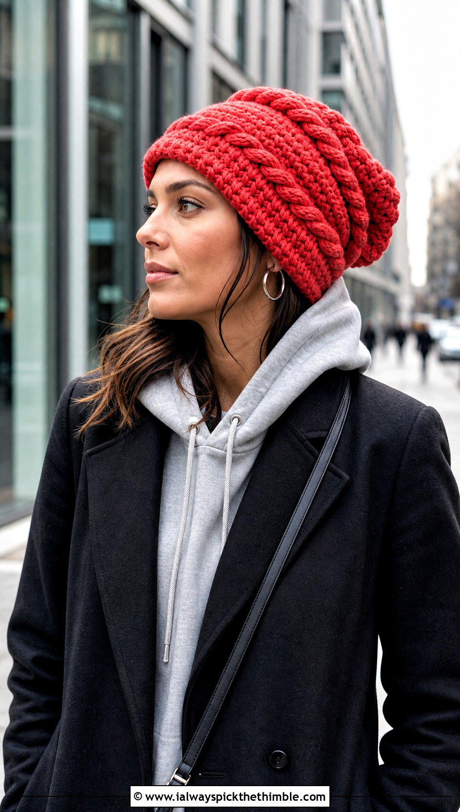 Braided Slouchy Crochet Beanie With Hoodie And Coat - 25 slouchy crochet beanie outfit ideas