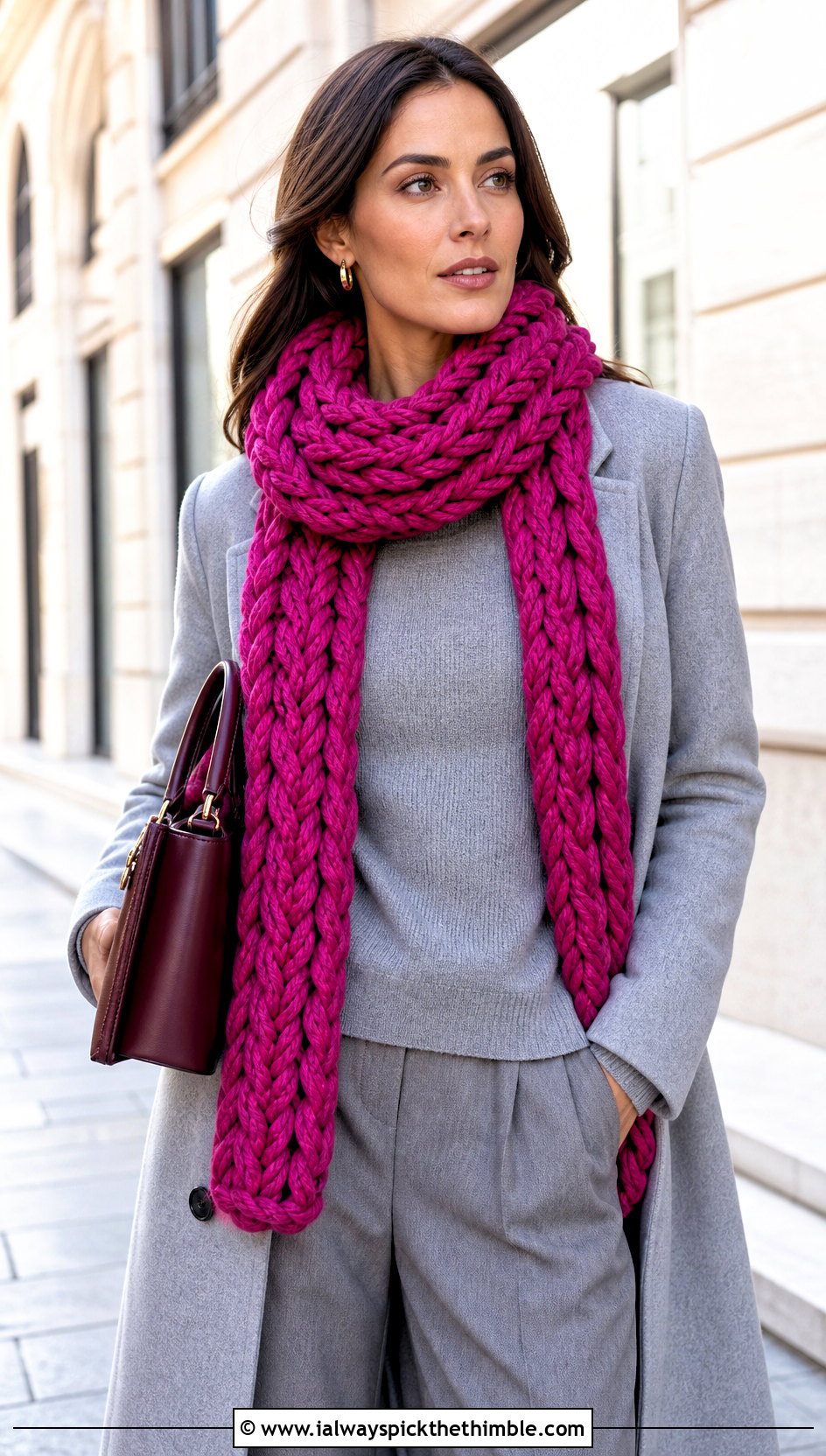 Braided Super Chunky Crochet Scarf With Monochrome Outfit - 20 Super Chunky Crochet Scarf outfit ideas