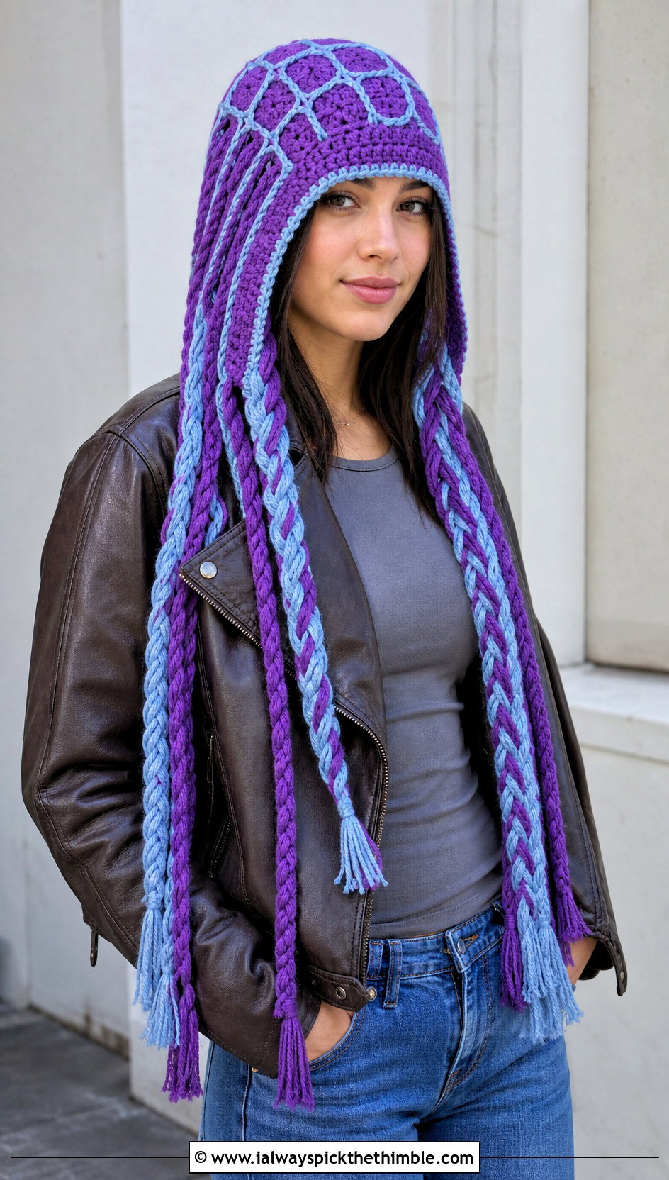 Braided Tassel Mayday Crochet Beanie With Leather Jacket - 20 mayday crochet beanie outfit ideas