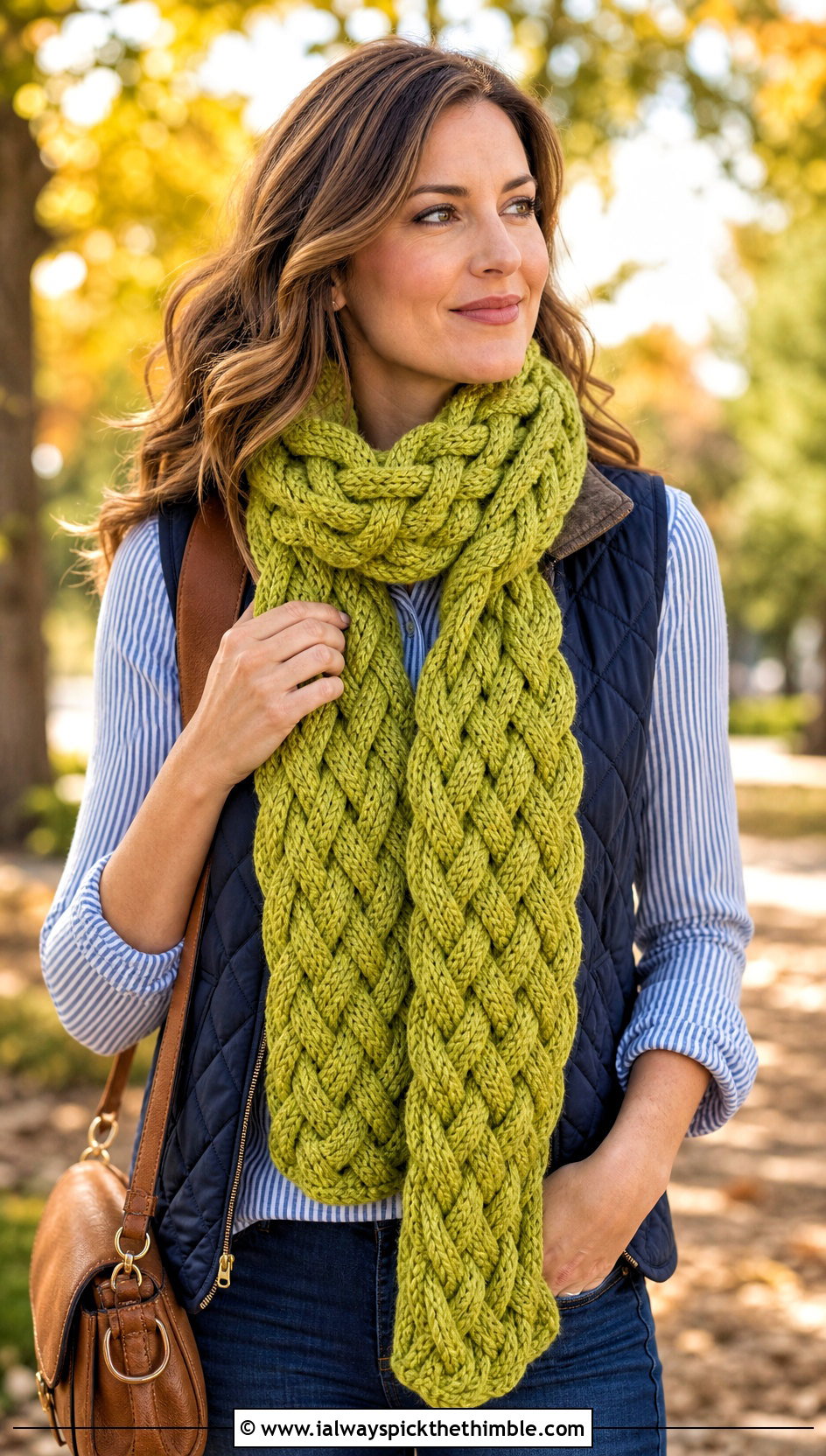 Braided Thick Crochet Scarf With Quilted Vest - 15 Thick Crochet Scarf outfit ideas