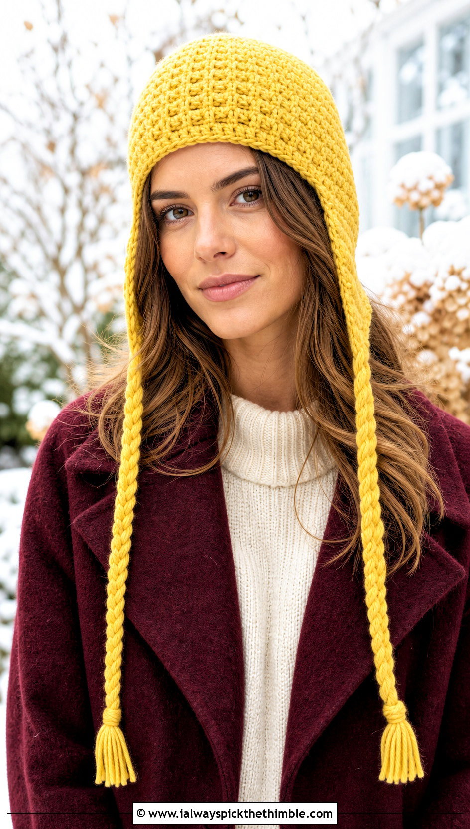 Braided Tie Crochet Aviator Hat With Sweater Dress - 20 crochet aviator hat outfit ideas