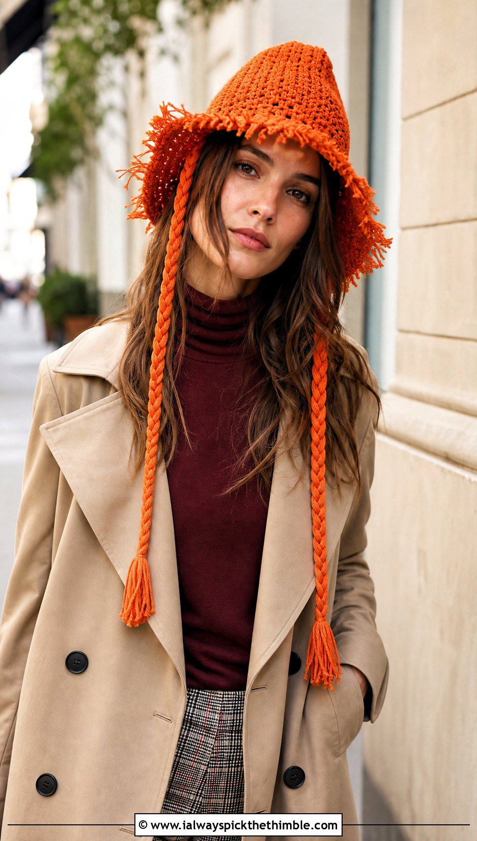 Braided Tie Crochet Scarecrow Hat With Trench Coat - 20 crochet scarecrow hat outfit ideas