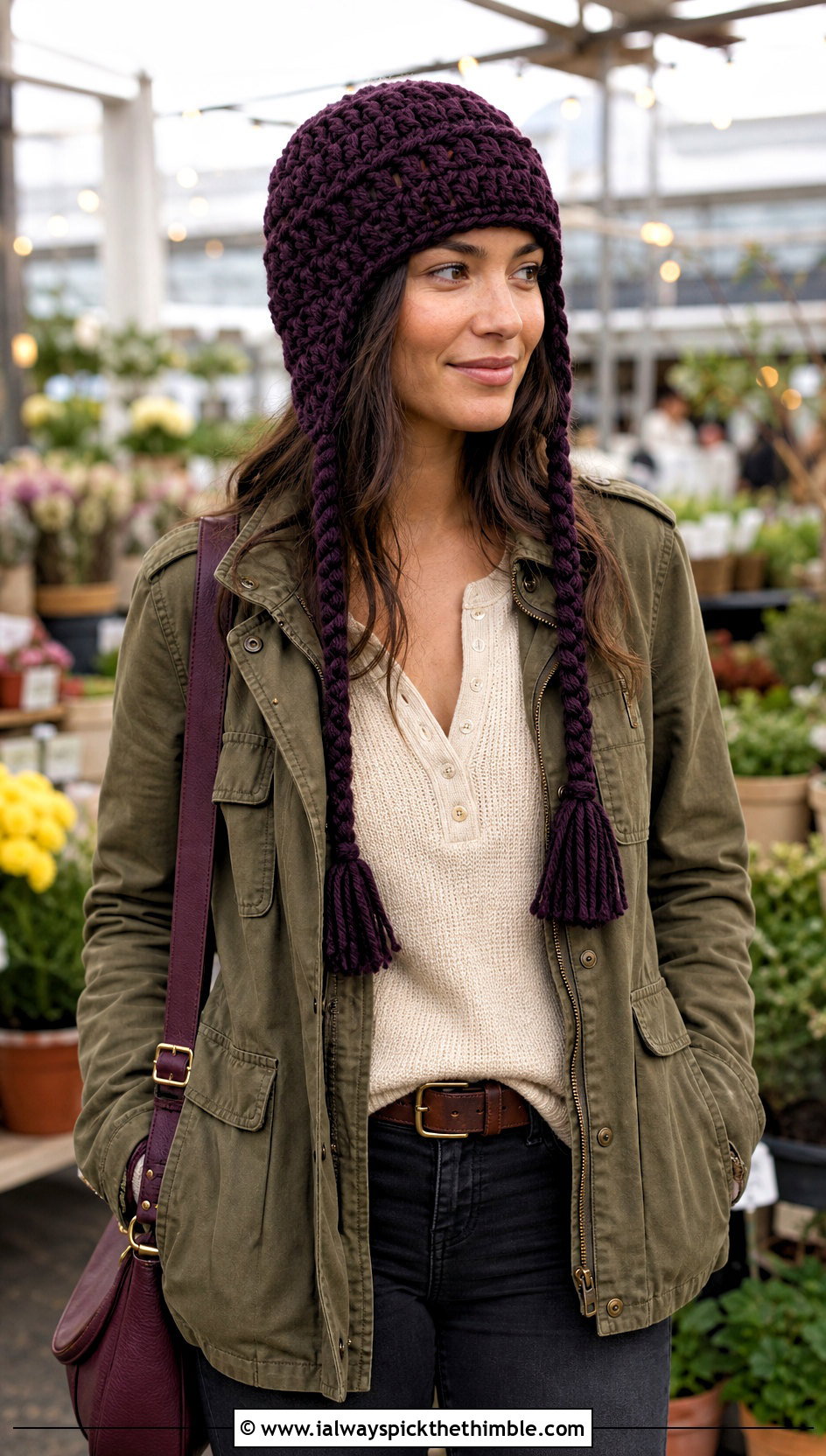 Braided Tie Crochet Trapper Hat With Utility Jacket - 25 Crochet Trapper Hat outfit ideas