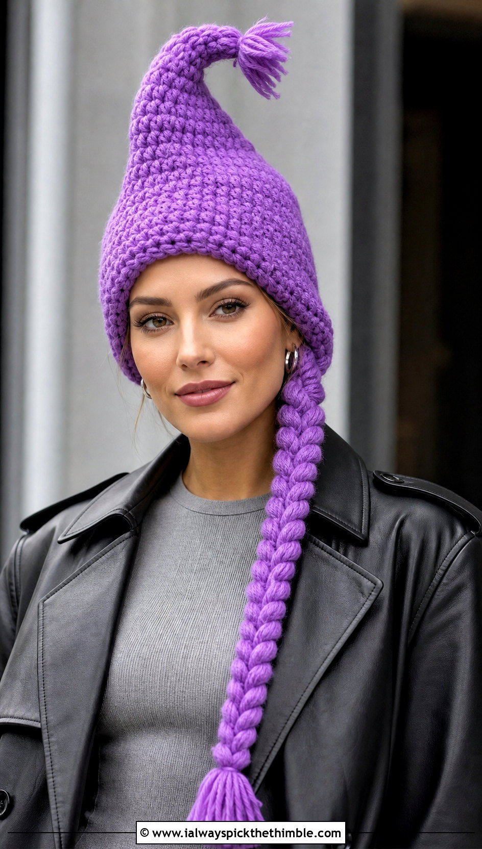 Braided Tip Crochet Cindy Lou Who Hat With Leather Trench - 20 Crochet Cindy Lou Who Hat outfit ideas