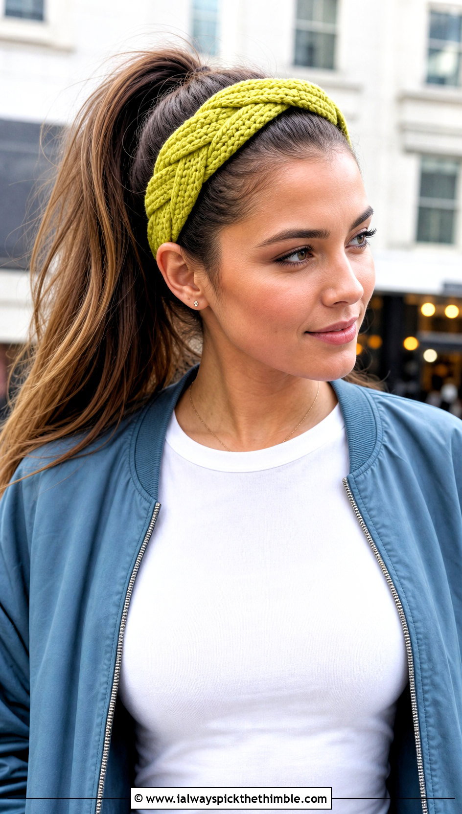Braided Twist Crochet Headband With Bomber Jacket - 20 crochet twist headband outfit ideas