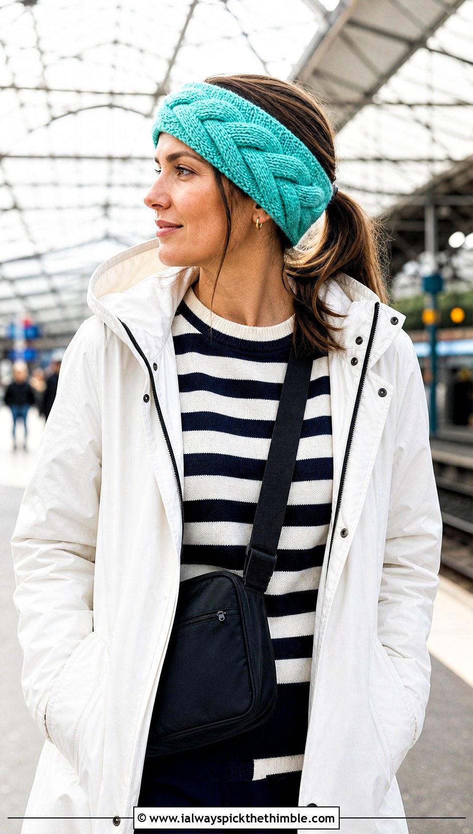 Braided Twist Ear Warmer With Raincoat And Travel Outfit - 20 Crochet Twist Ear Warmer outfit ideas