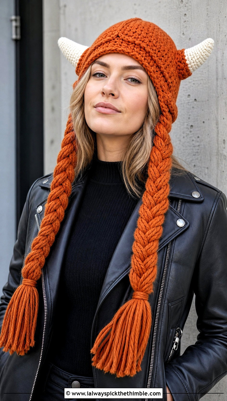 Braided Viking Beard Crochet Hat With Moto Jacket - 20 Beard Crochet Hat outfit ideas