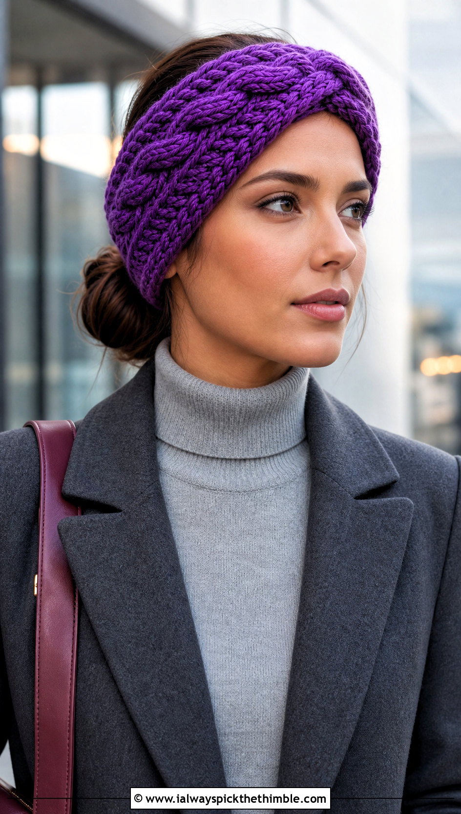 Braided Wide Crochet Ear Warmer With Tailored Trousers - 15 Wide Crochet Ear Warmer outfit ideas