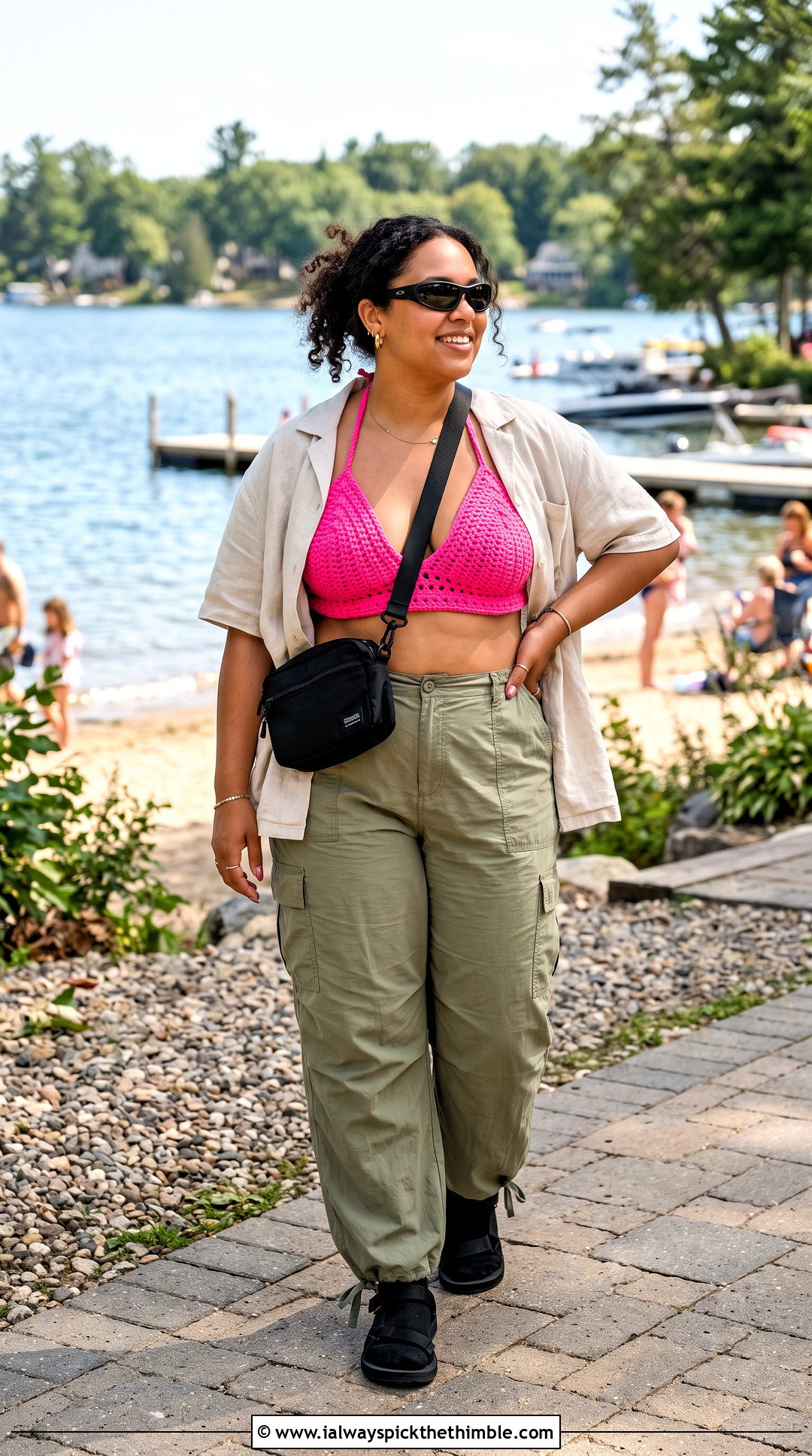 Bralette Crochet Bikini With Cargo Pants - 20 summer crochet bikinis outfit ideas