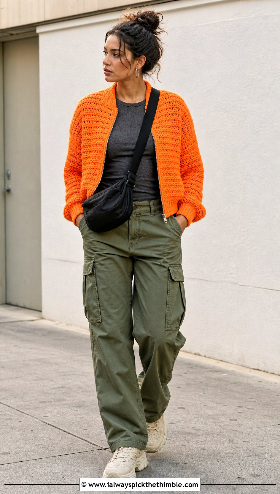 Bright Orange Crochet Bomber Jacket With Cargo Pants - 15 Bright Orange Crochet Clothing and outfit ideas