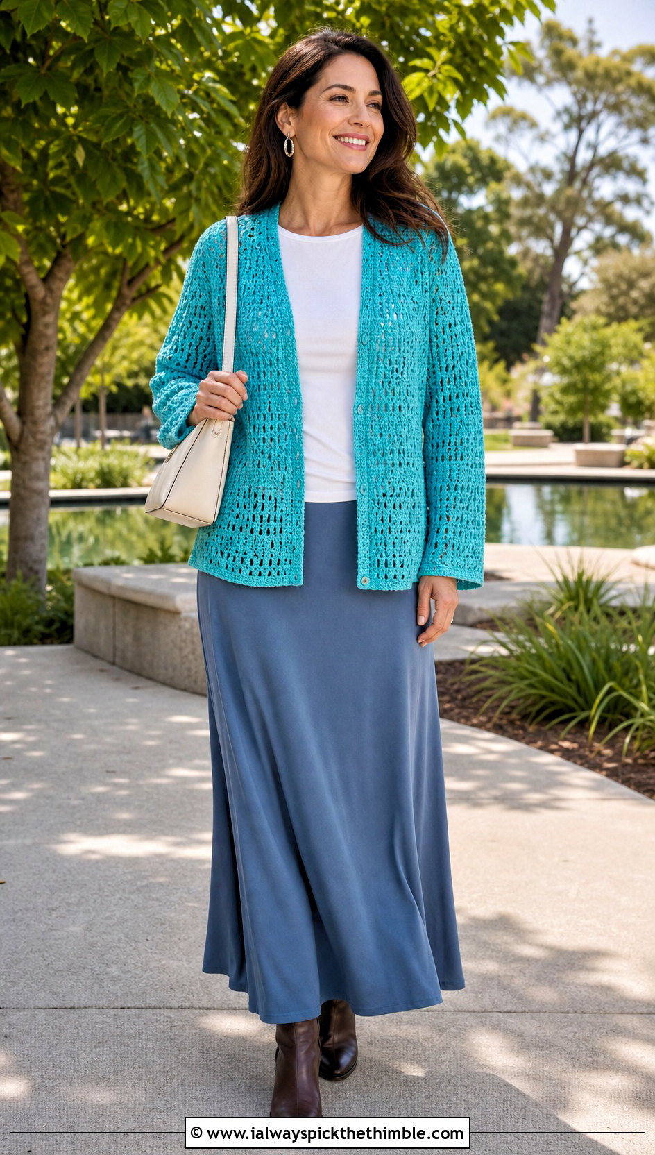 Bright Solid Color Habitat Crochet Cardigan With Maxi Skirt - 20 Habitat Crochet Cardigan outfit ideas